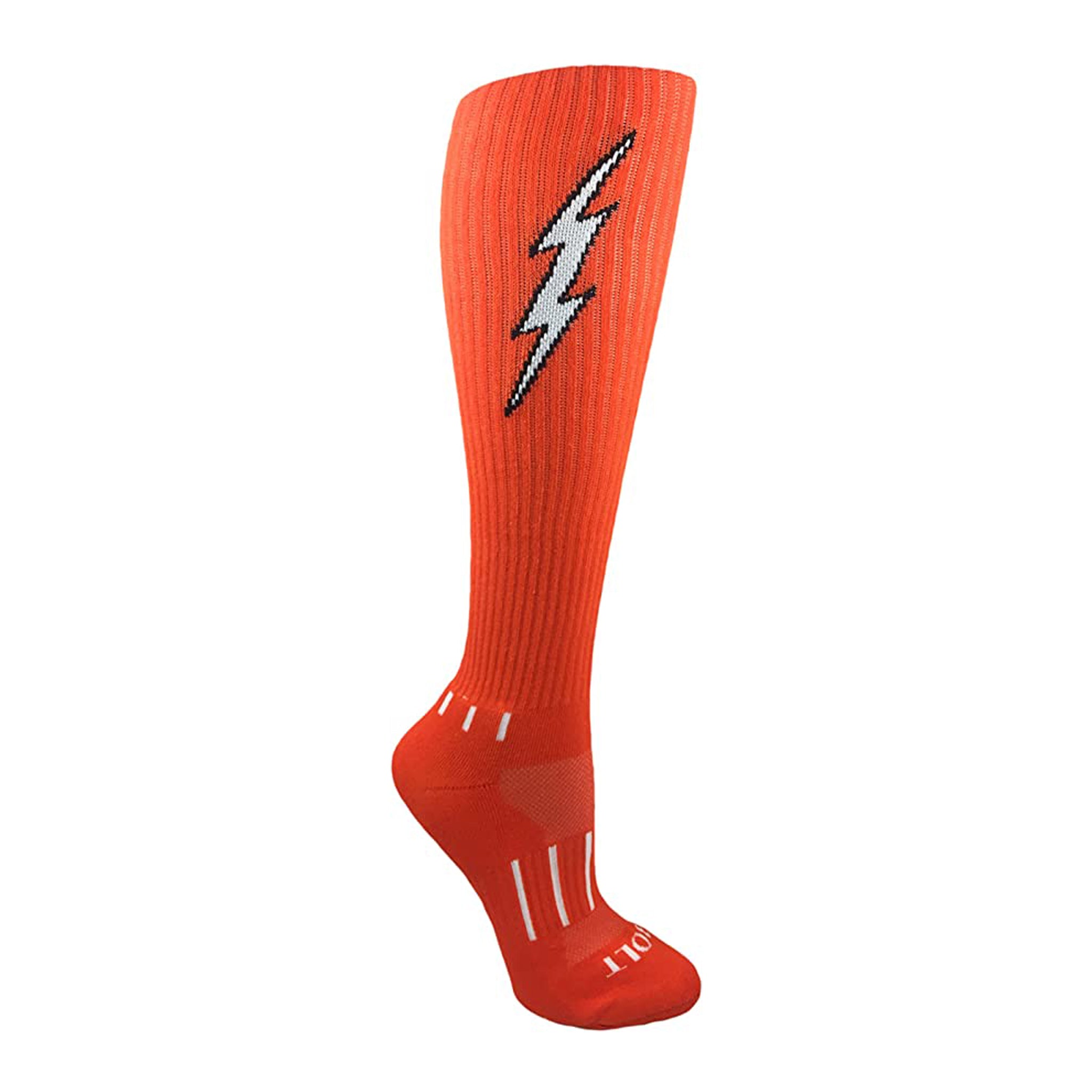 Insane Bolt Kids Socks featuring a black outline and white lightning bolt design, perfect for active sports and gym workouts.