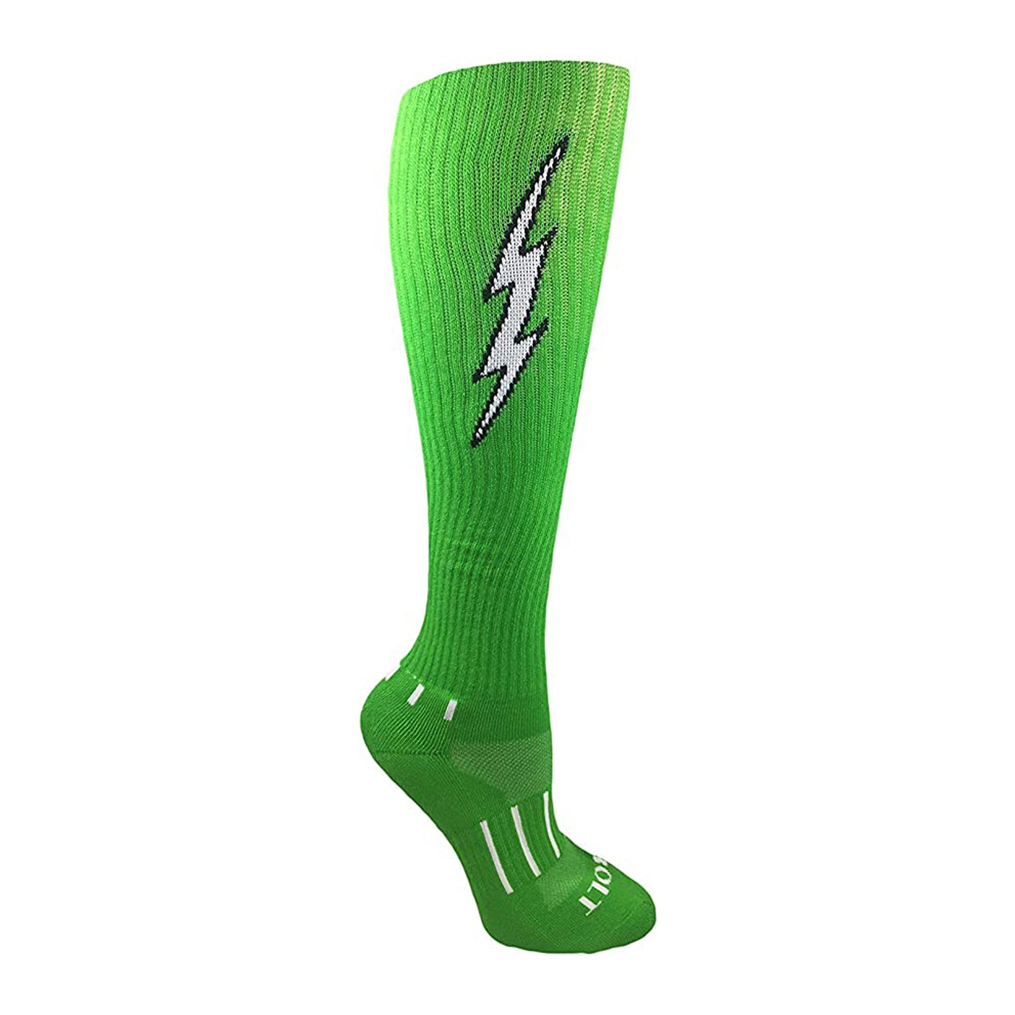 Insane Bolt Kids Socks featuring a black outline and white lightning bolt design, perfect for active sports and gym workouts.