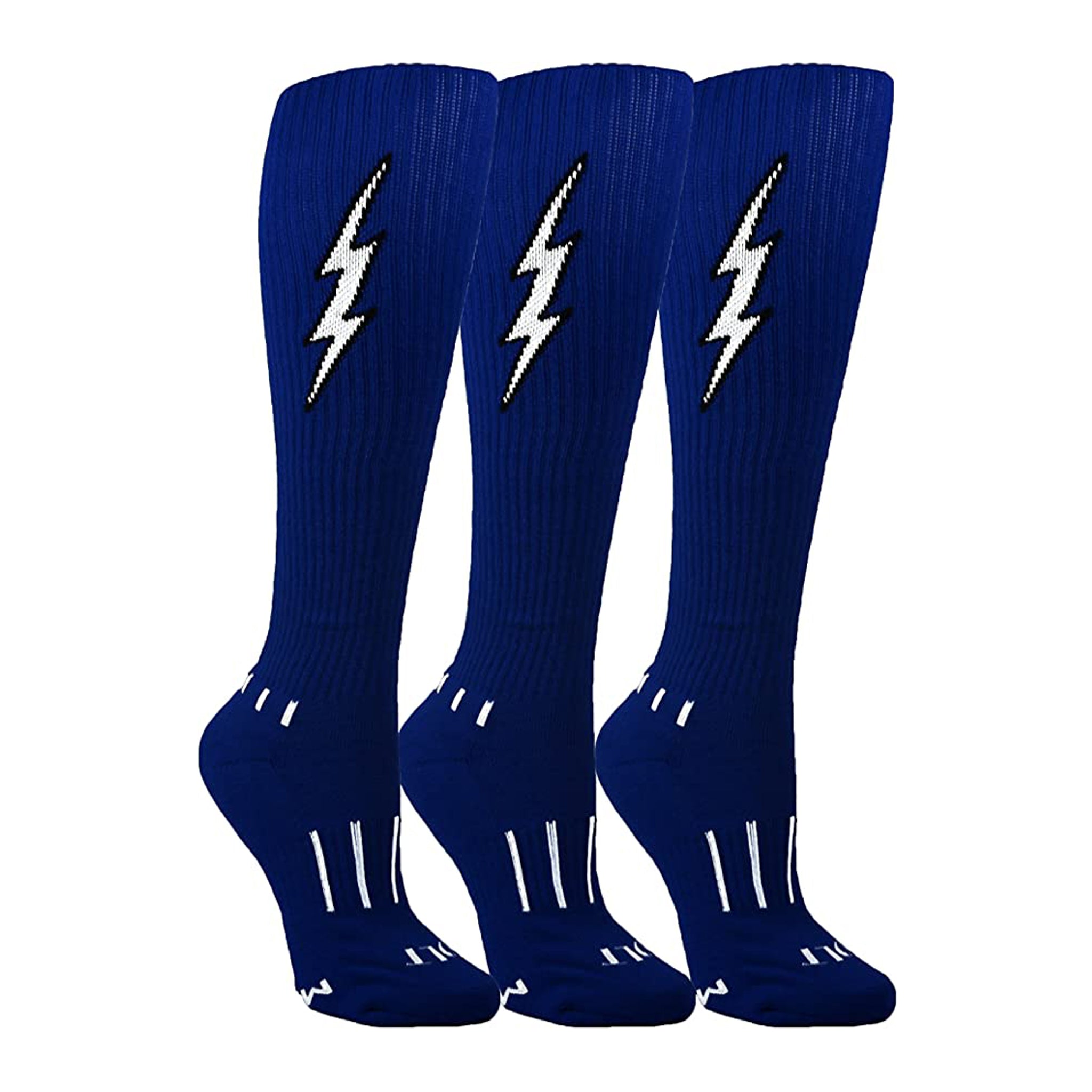 Insane Bolt Kids Socks featuring a black outline and white lightning bolt design, perfect for active sports and gym workouts.