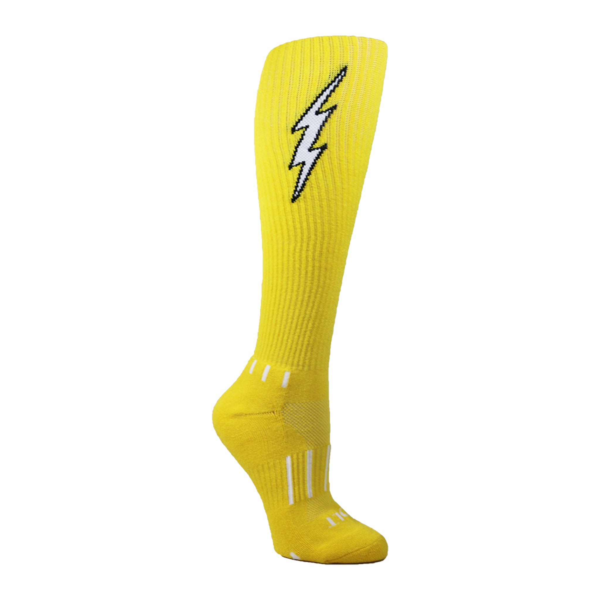 Insane Bolt Kids Socks featuring a black outline and white lightning bolt design, perfect for active sports and gym workouts.