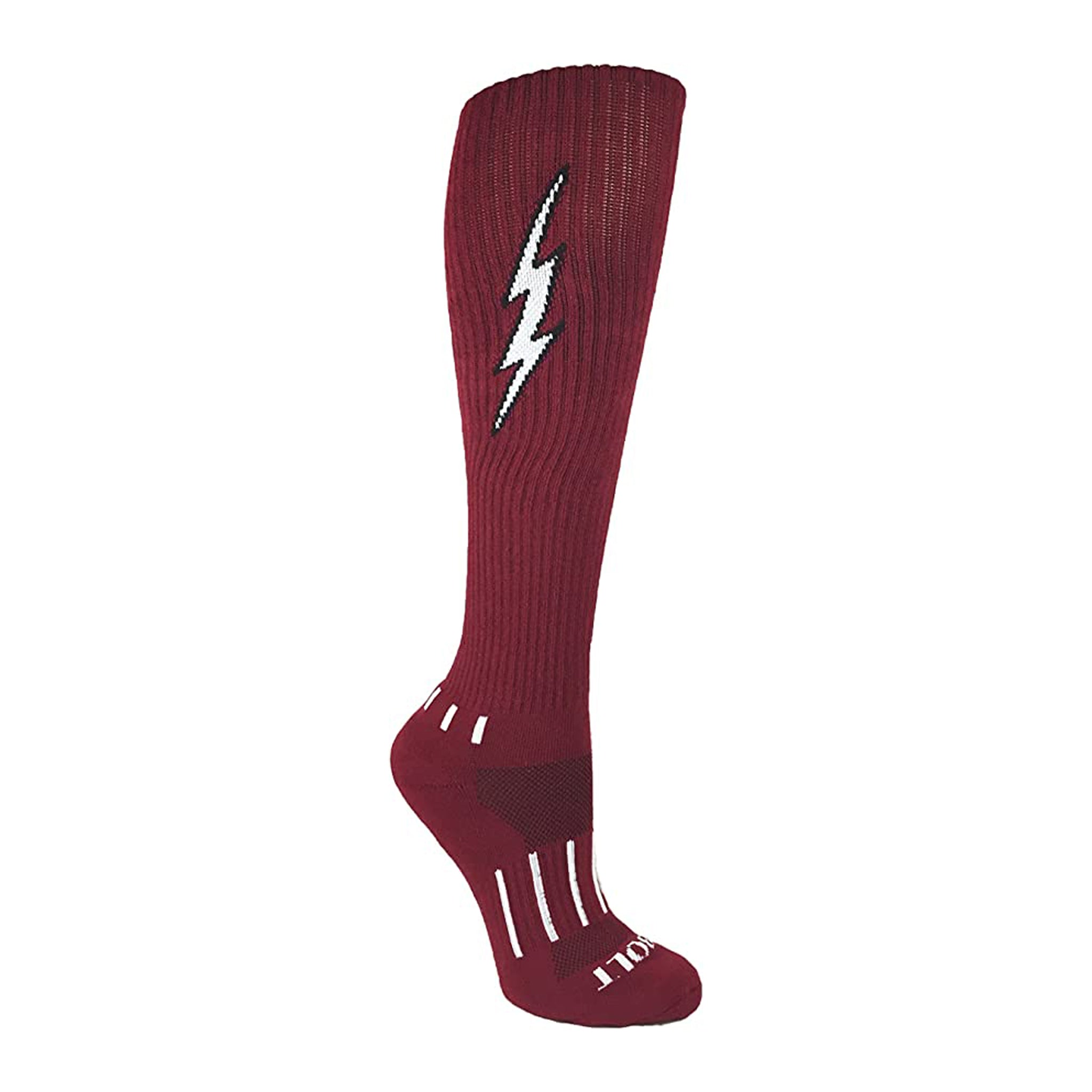 Insane Bolt Kids Socks featuring a black outline and white lightning bolt design, perfect for active sports and gym workouts.