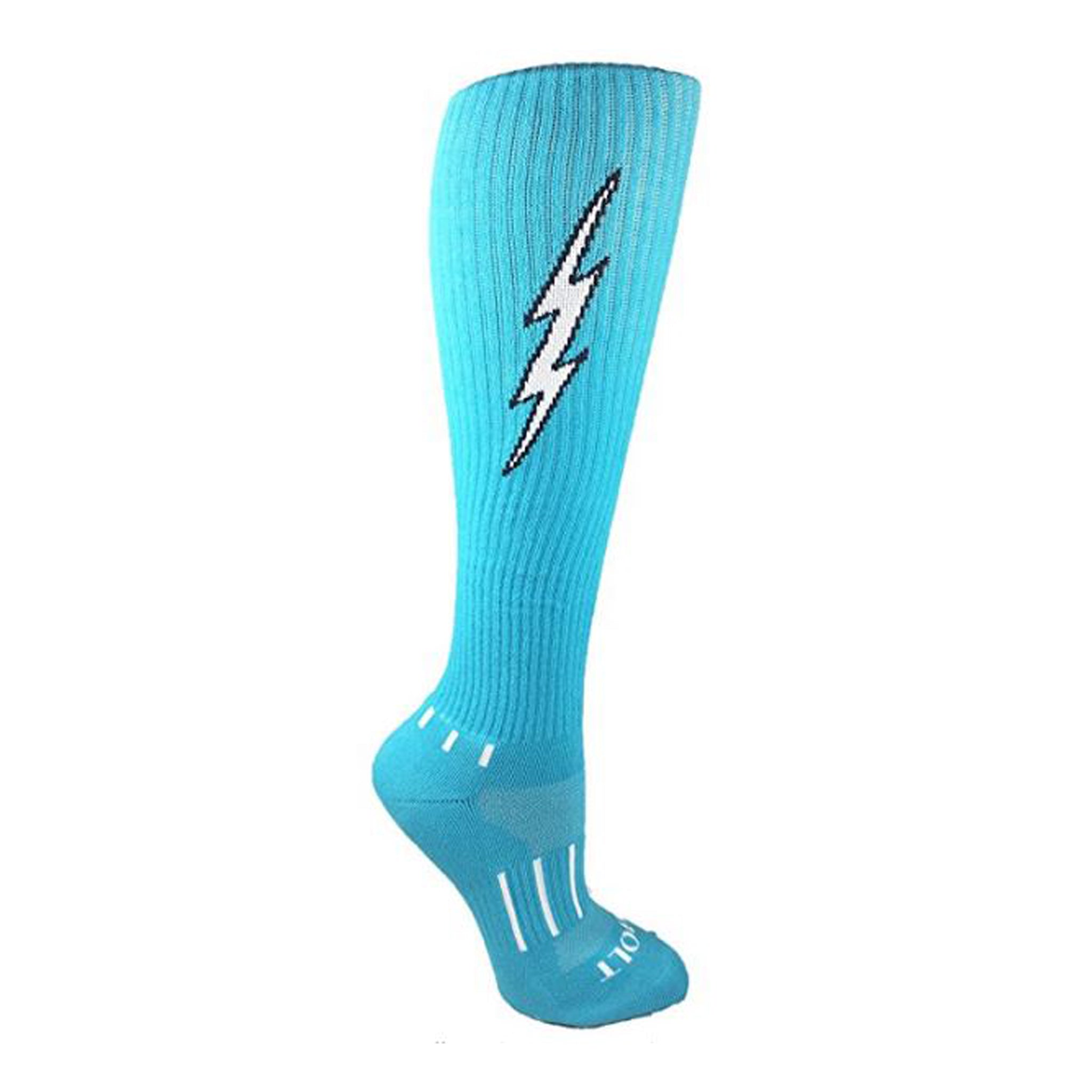 Insane Bolt Kids Socks featuring a black outline and white lightning bolt design, perfect for active sports and gym workouts.