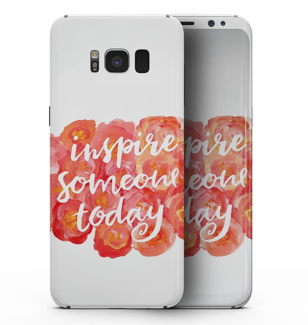 Samsung Galaxy S8 with Inspire Someone Today full-body skin kit, showcasing vibrant design and sleek finish.