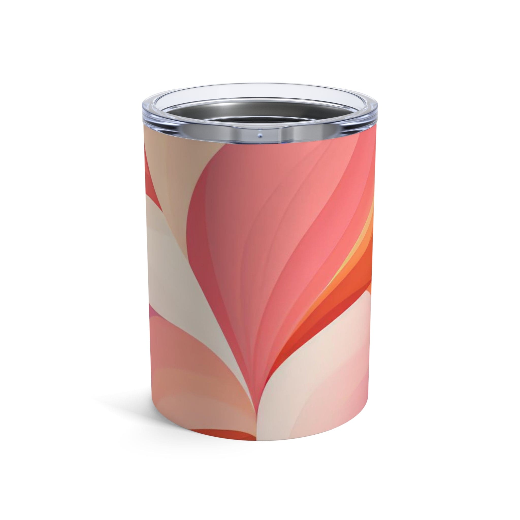 10oz insulated tumbler featuring a colorful heart illustration, made of stainless steel with a see-thru plastic lid.