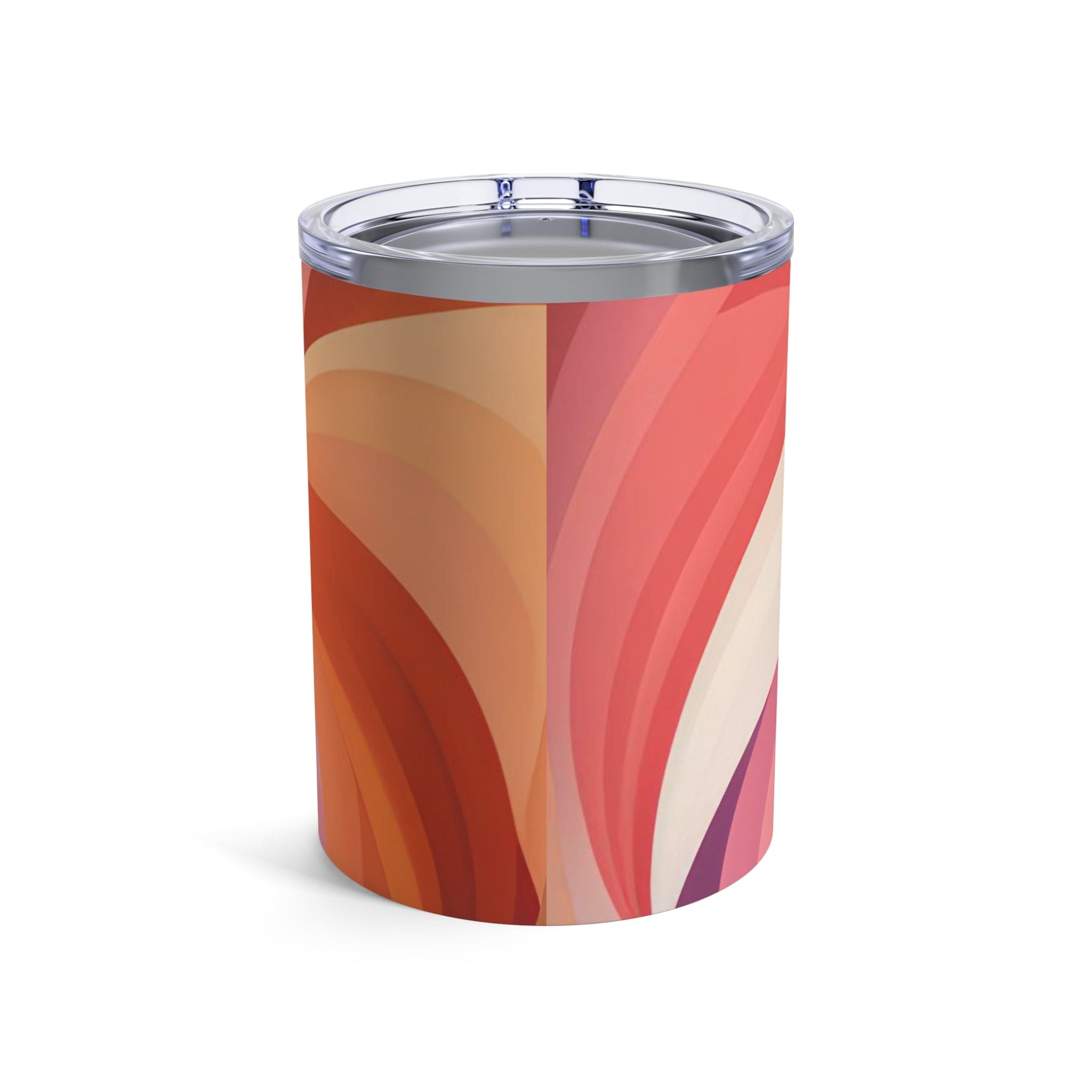 10oz insulated tumbler featuring a colorful heart illustration, made of stainless steel with a see-thru plastic lid.