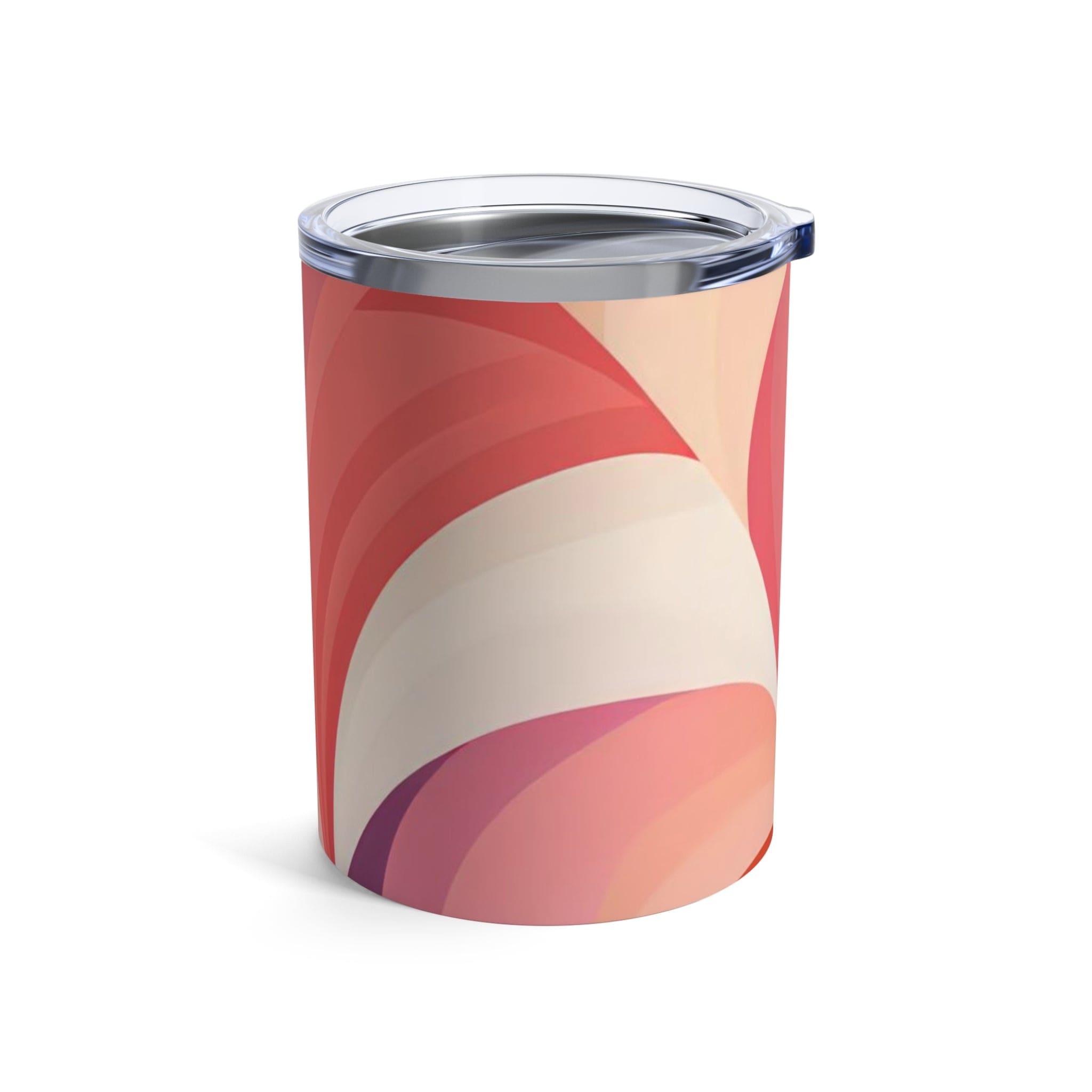 10oz insulated tumbler featuring a colorful heart illustration, made of stainless steel with a see-thru plastic lid.