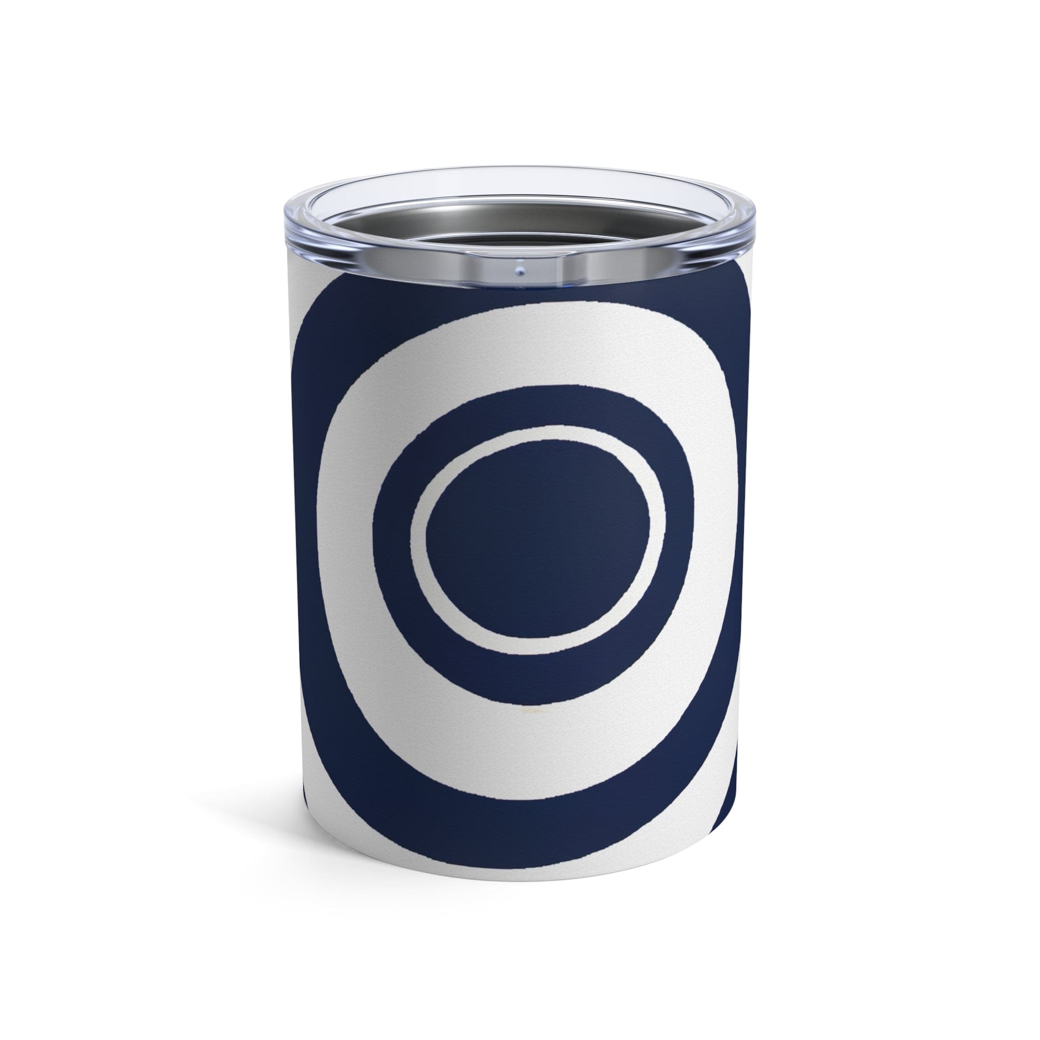 Insulated Tumbler 10oz in Navy Blue and White Circular Pattern, showcasing its stylish design and stainless steel construction.