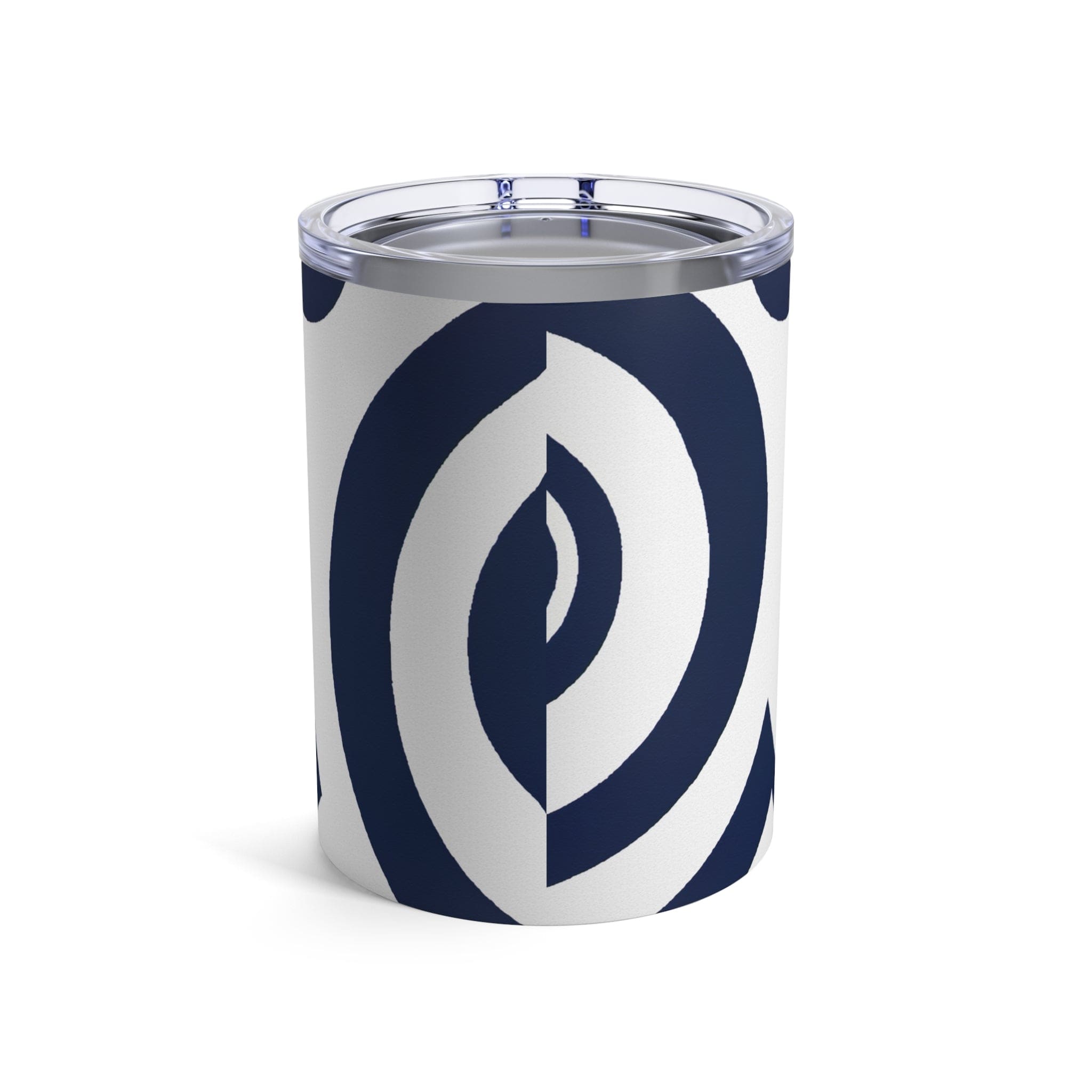 Insulated Tumbler 10oz in Navy Blue and White Circular Pattern, showcasing its stylish design and stainless steel construction.