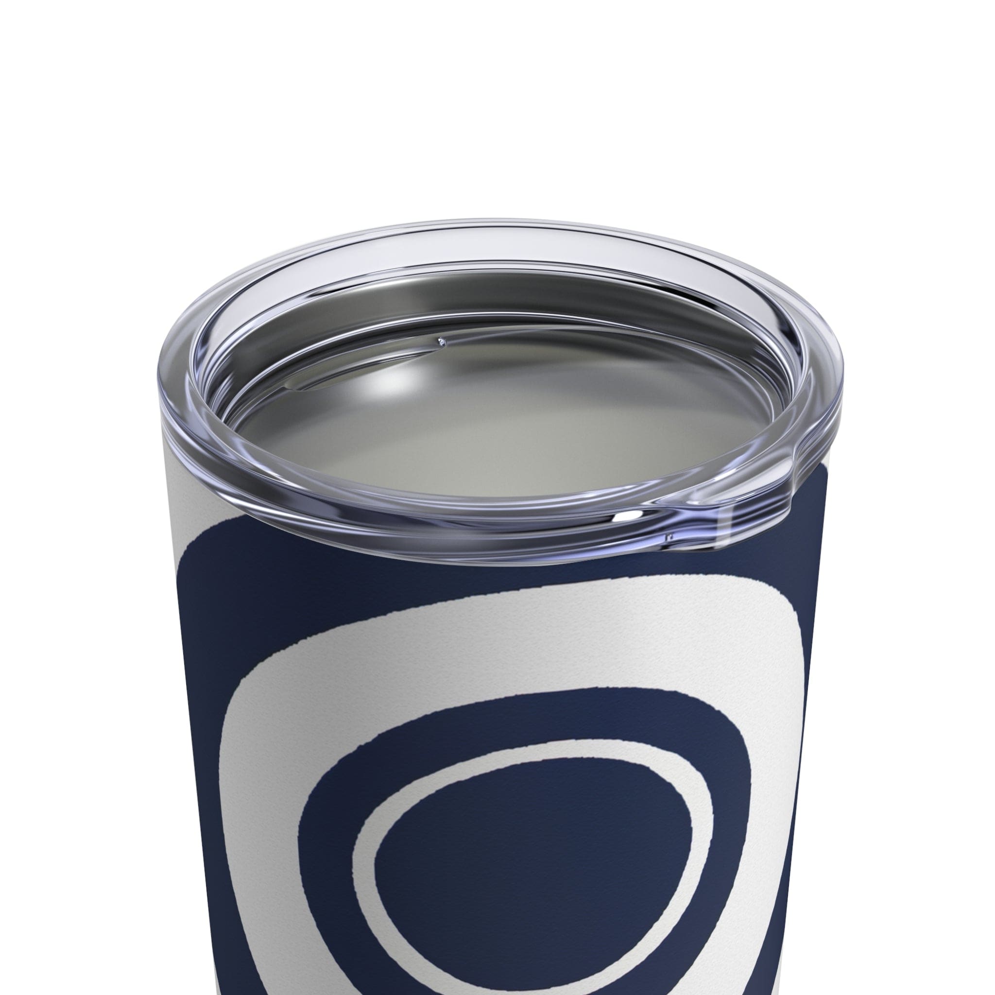 Insulated Tumbler 10oz in Navy Blue and White Circular Pattern, showcasing its stylish design and stainless steel construction.