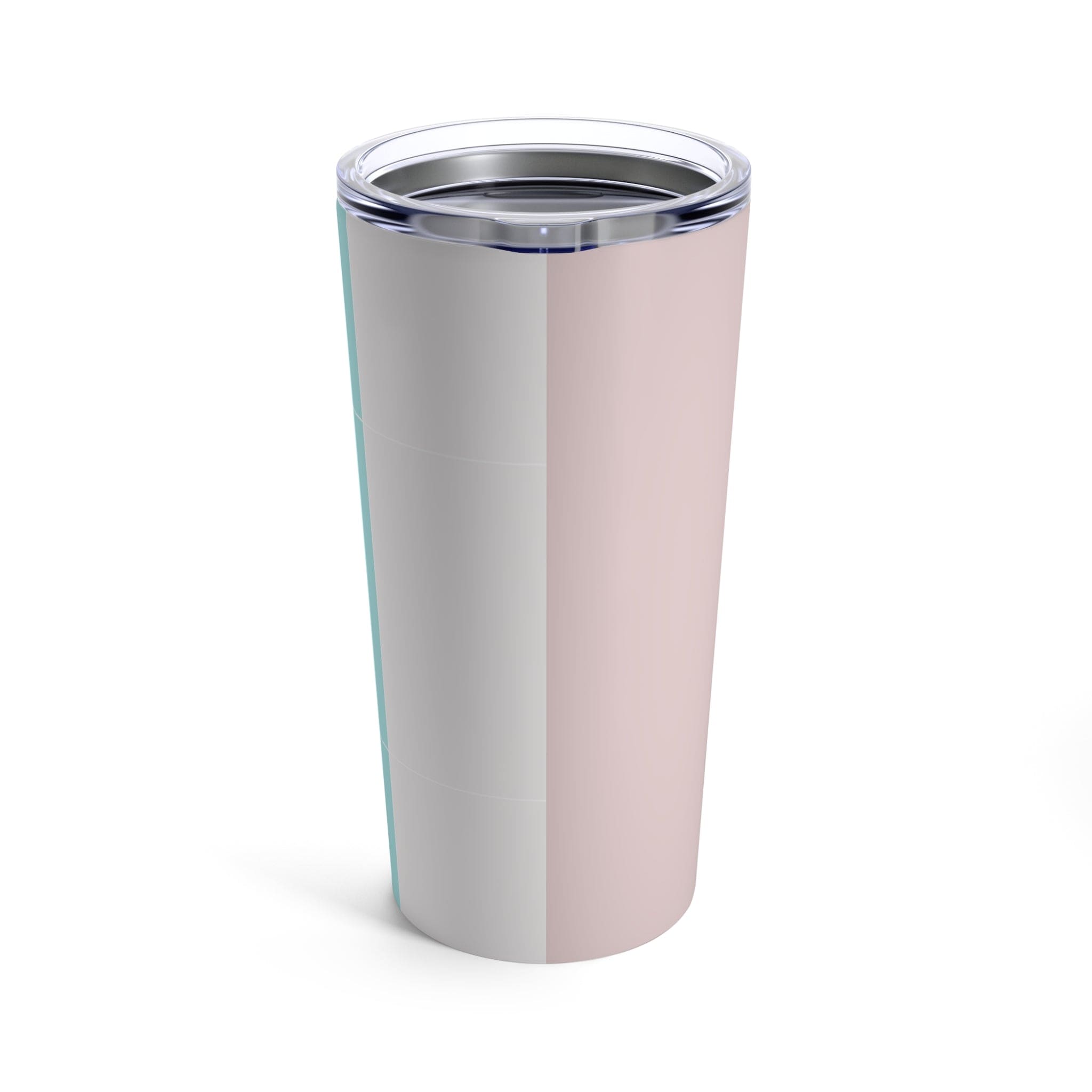 Insulated 20oz tumbler in pastel colorblock design featuring pink, black, and blue colors with a see-thru lid.