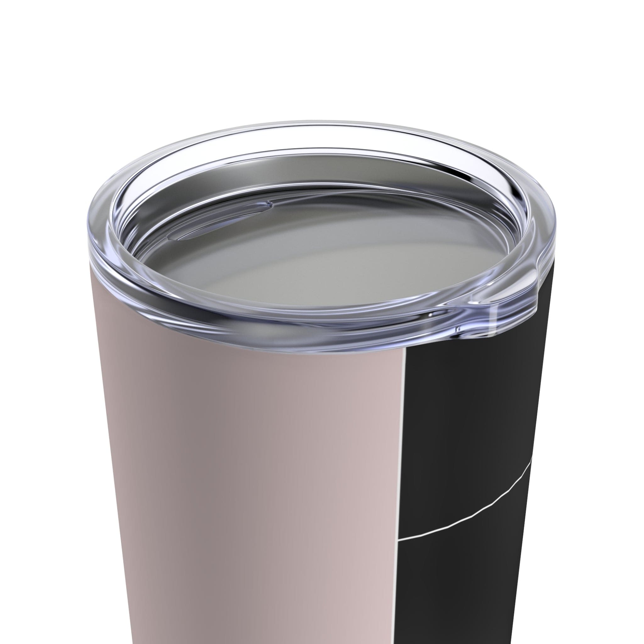 Insulated 20oz tumbler in pastel colorblock design featuring pink, black, and blue colors with a see-thru lid.