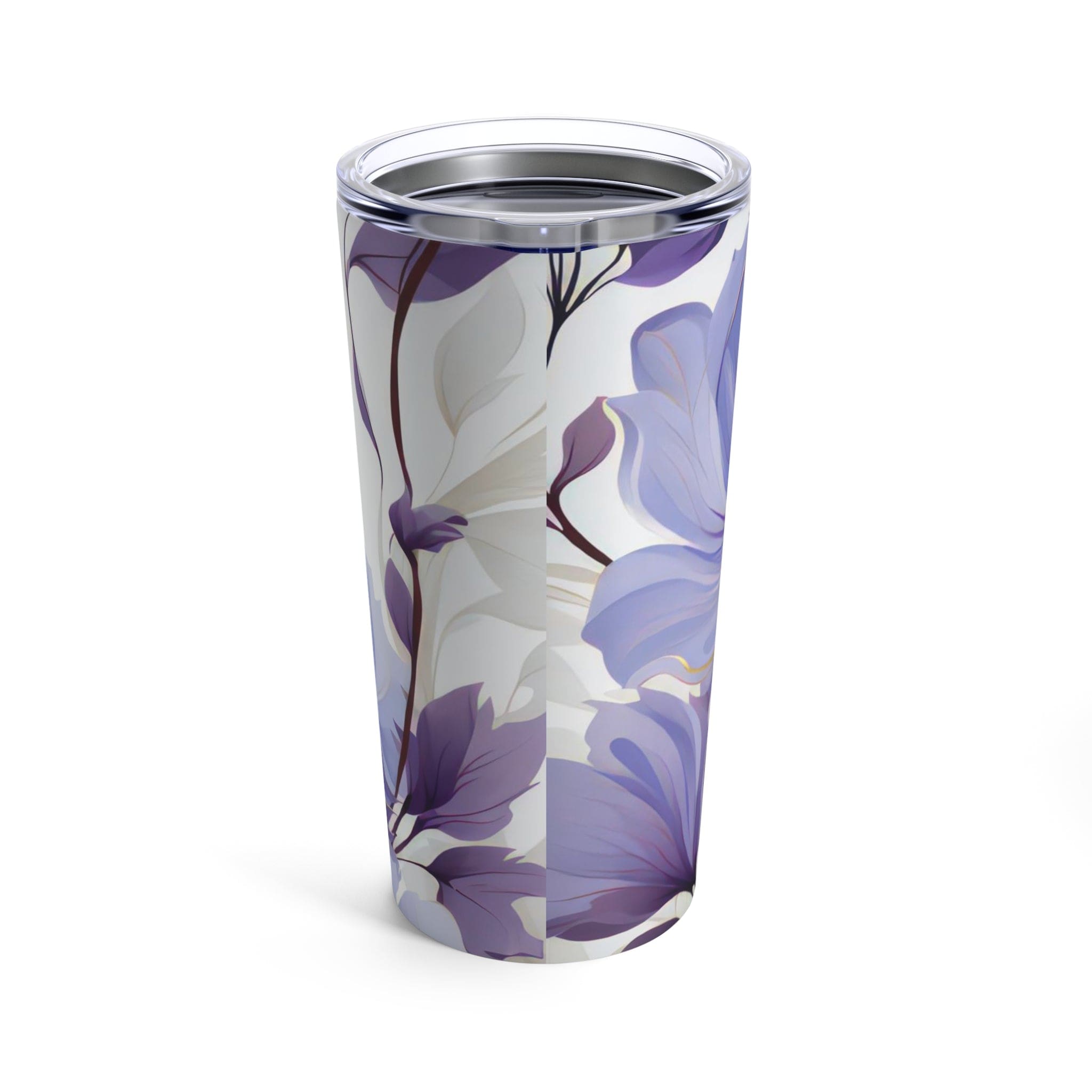 20oz insulated tumbler featuring a purple and violet floral design, perfect for travel and everyday use.