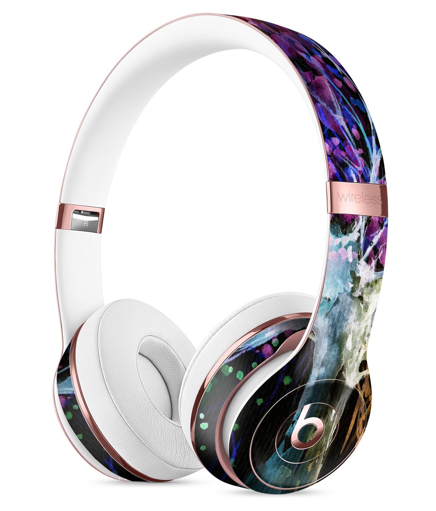 Inverted Abstract Colorful WaterColor Vivid Tree Skin Kit for Beats by Dre Solo 3 Wireless Headphones, showcasing vibrant colors and artistic design.