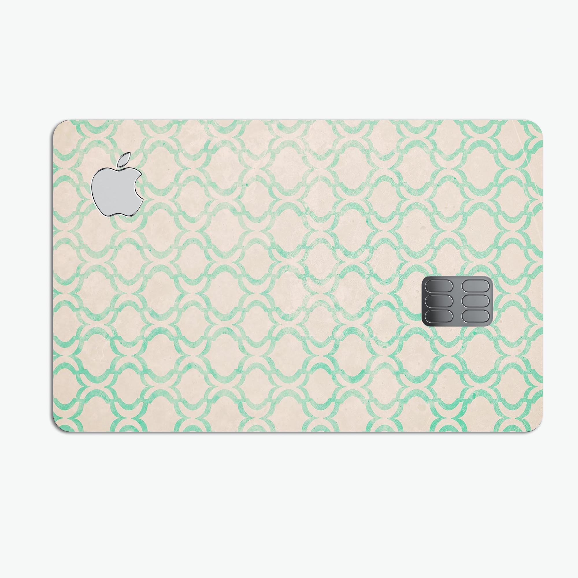 Inverted Teal Oval Pattern decal skin applied on an Apple Card, showcasing its vibrant design and protective features.