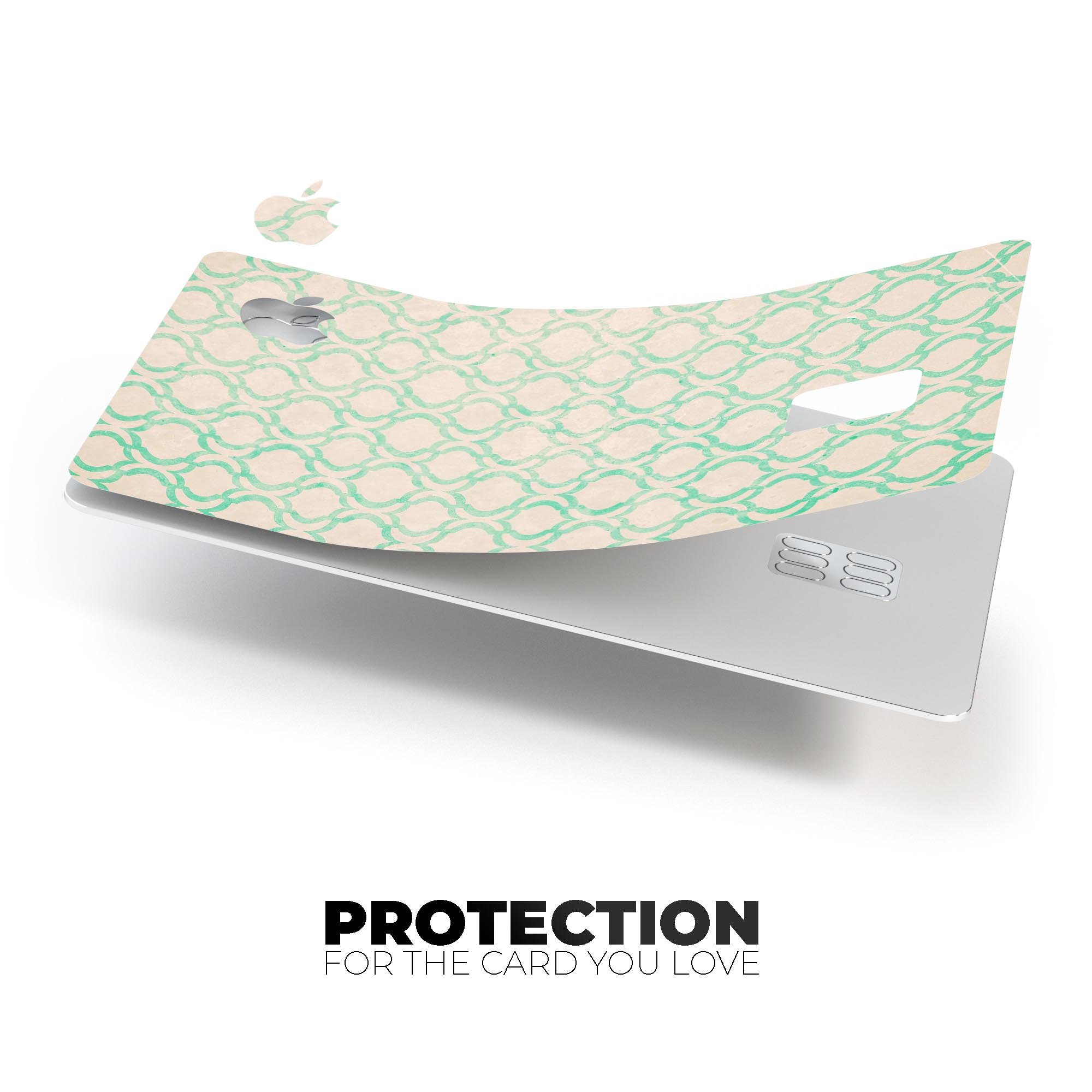 Inverted Teal Oval Pattern decal skin applied on an Apple Card, showcasing its vibrant design and protective features.