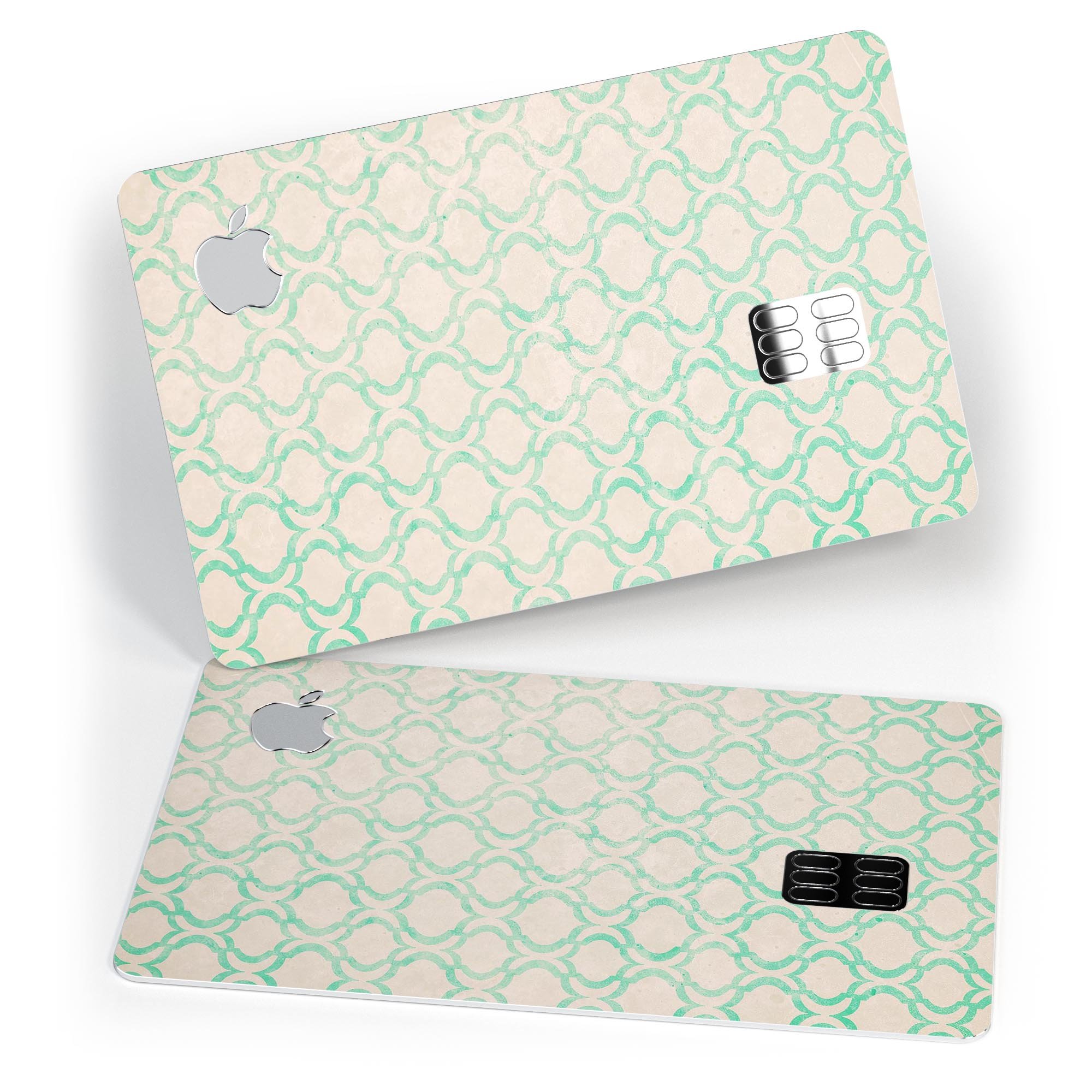 Inverted Teal Oval Pattern decal skin applied on an Apple Card, showcasing its vibrant design and protective features.