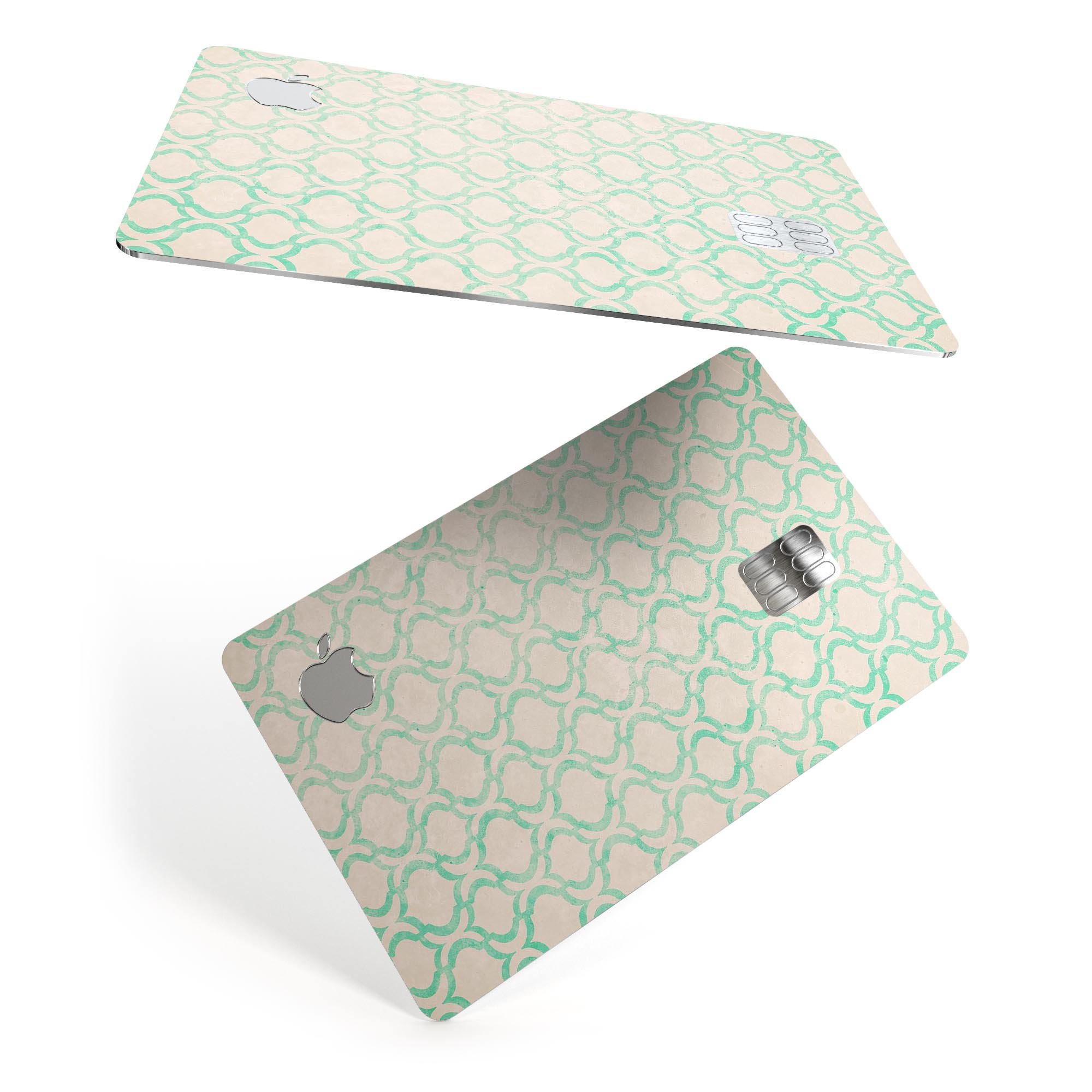 Inverted Teal Oval Pattern decal skin applied on an Apple Card, showcasing its vibrant design and protective features.