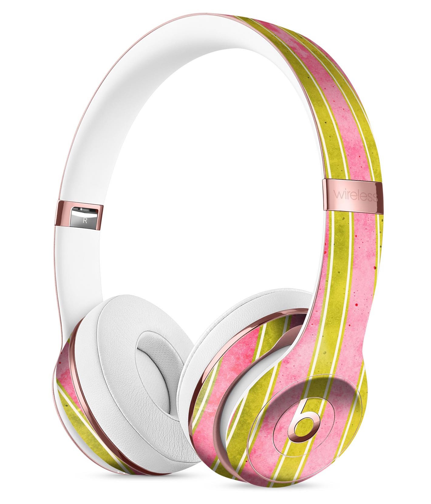 Inverted Yellow and Red Vertical Stripes Full-Body Skin Kit for Beats by Dre Solo 3 Wireless Headphones, showcasing vibrant colors and precision cut.