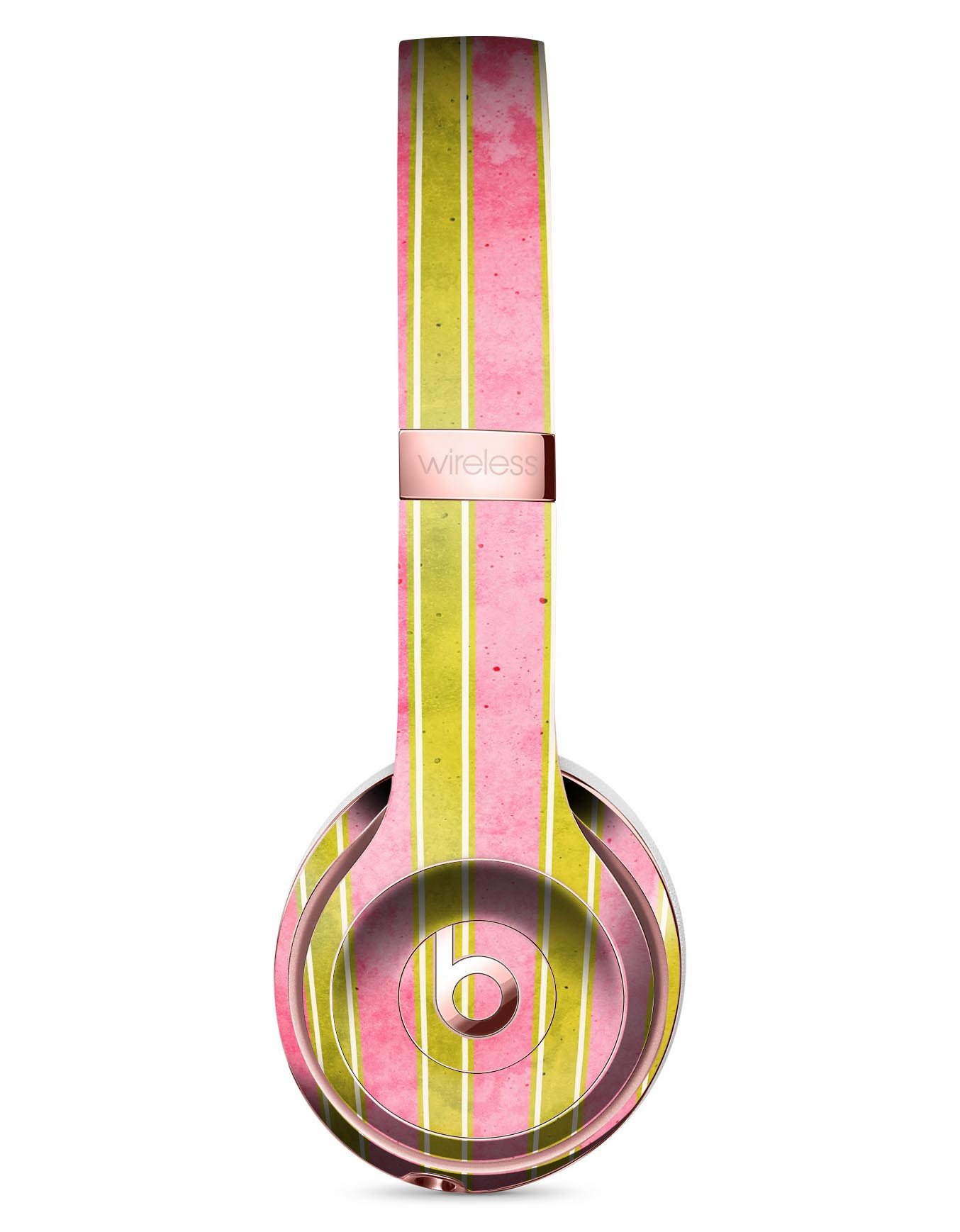 Inverted Yellow and Red Vertical Stripes Full-Body Skin Kit for Beats by Dre Solo 3 Wireless Headphones, showcasing vibrant colors and precision cut.