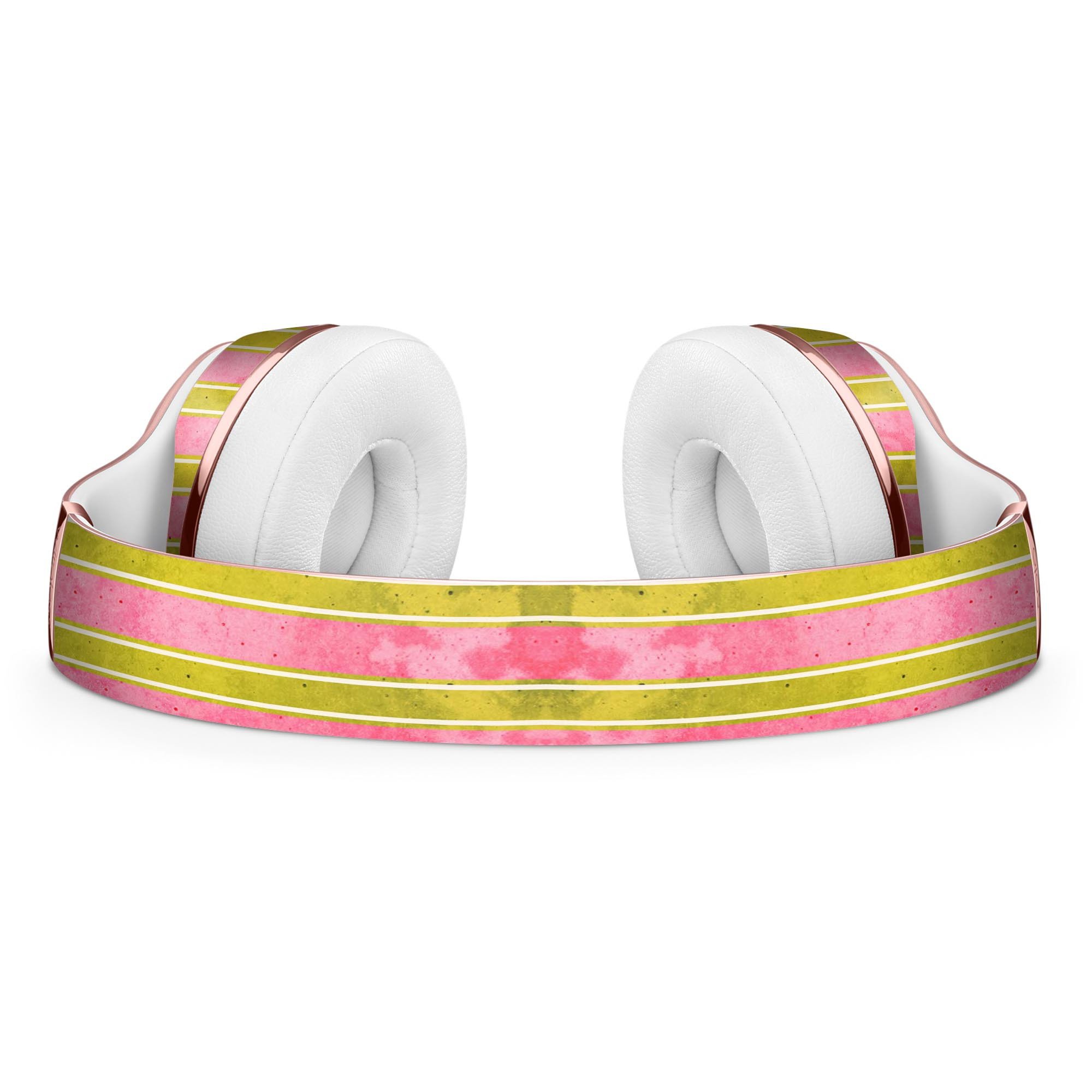 Inverted Yellow and Red Vertical Stripes Full-Body Skin Kit for Beats by Dre Solo 3 Wireless Headphones, showcasing vibrant colors and precision cut.