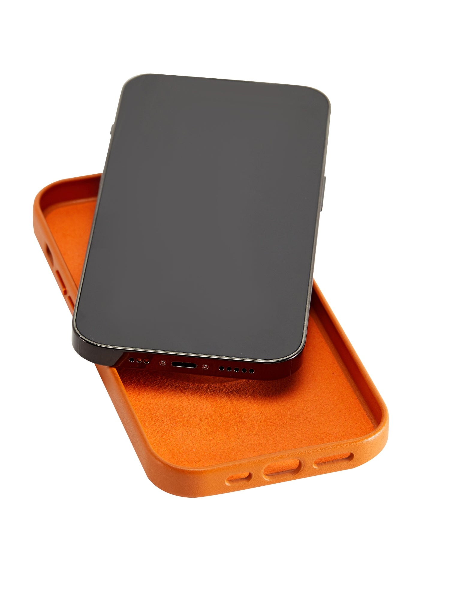 Tan iPhone 14 Pro Case with MagSafe, made from premium vegan leather, showcasing its sleek design and built-in magnets for easy wireless charging.