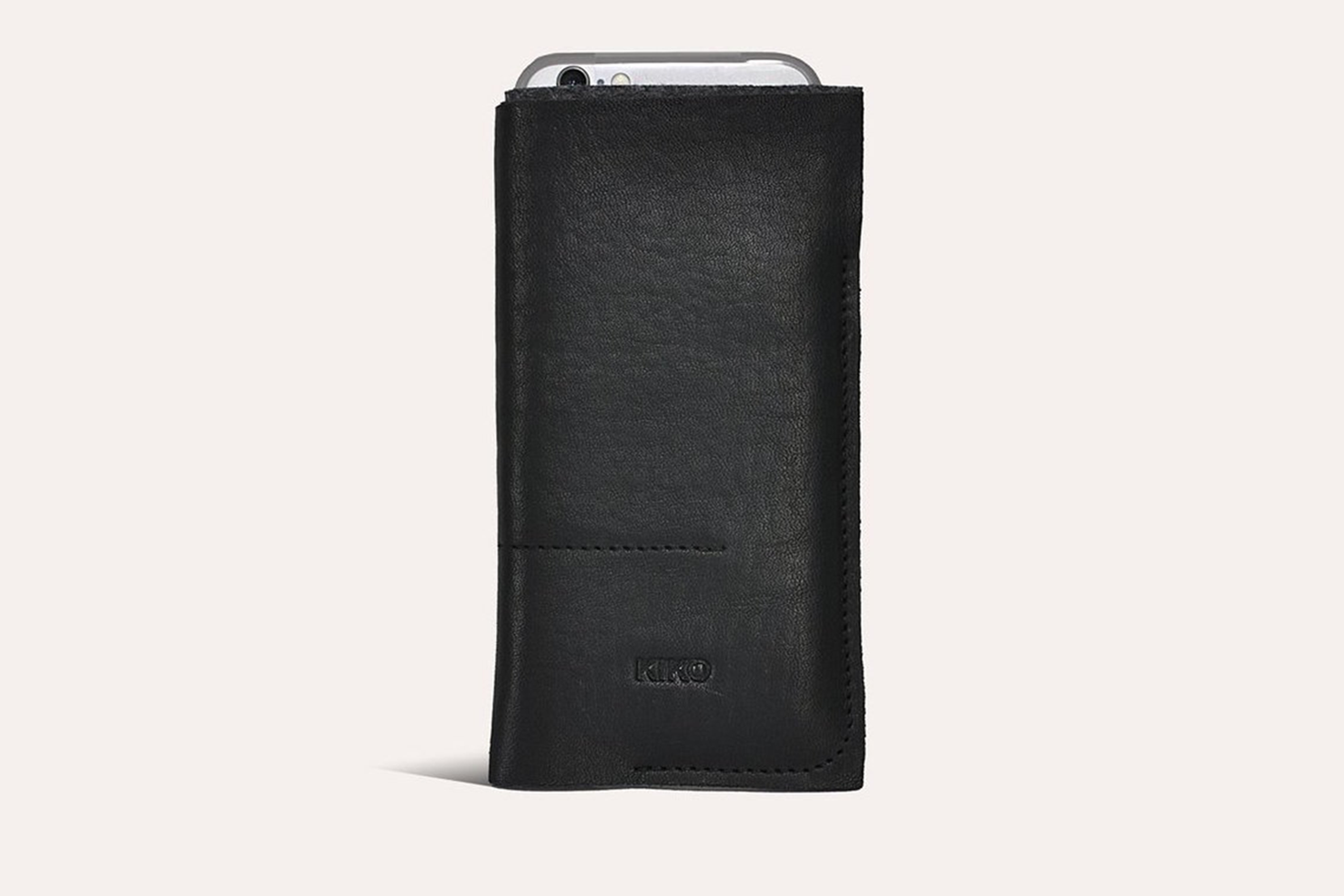 Stylish iPhone Wrap made from American Horween Leather and wool felt, featuring heat burnished details and slots for cash and cards.