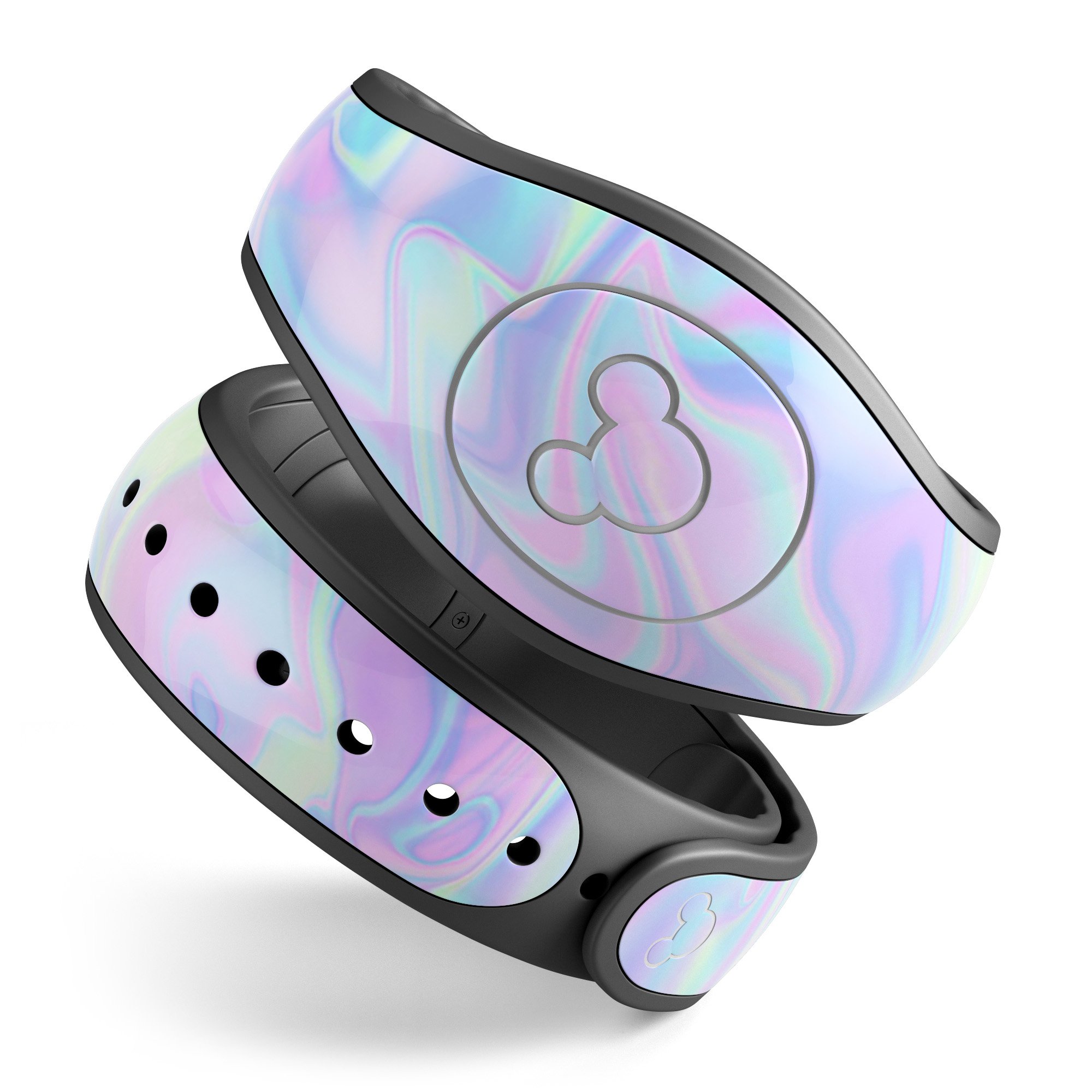 Iridescent Dahlia v1 skin decal wrap kit for Disney Magic Band, showcasing vibrant colors and a soft-touch matte finish.