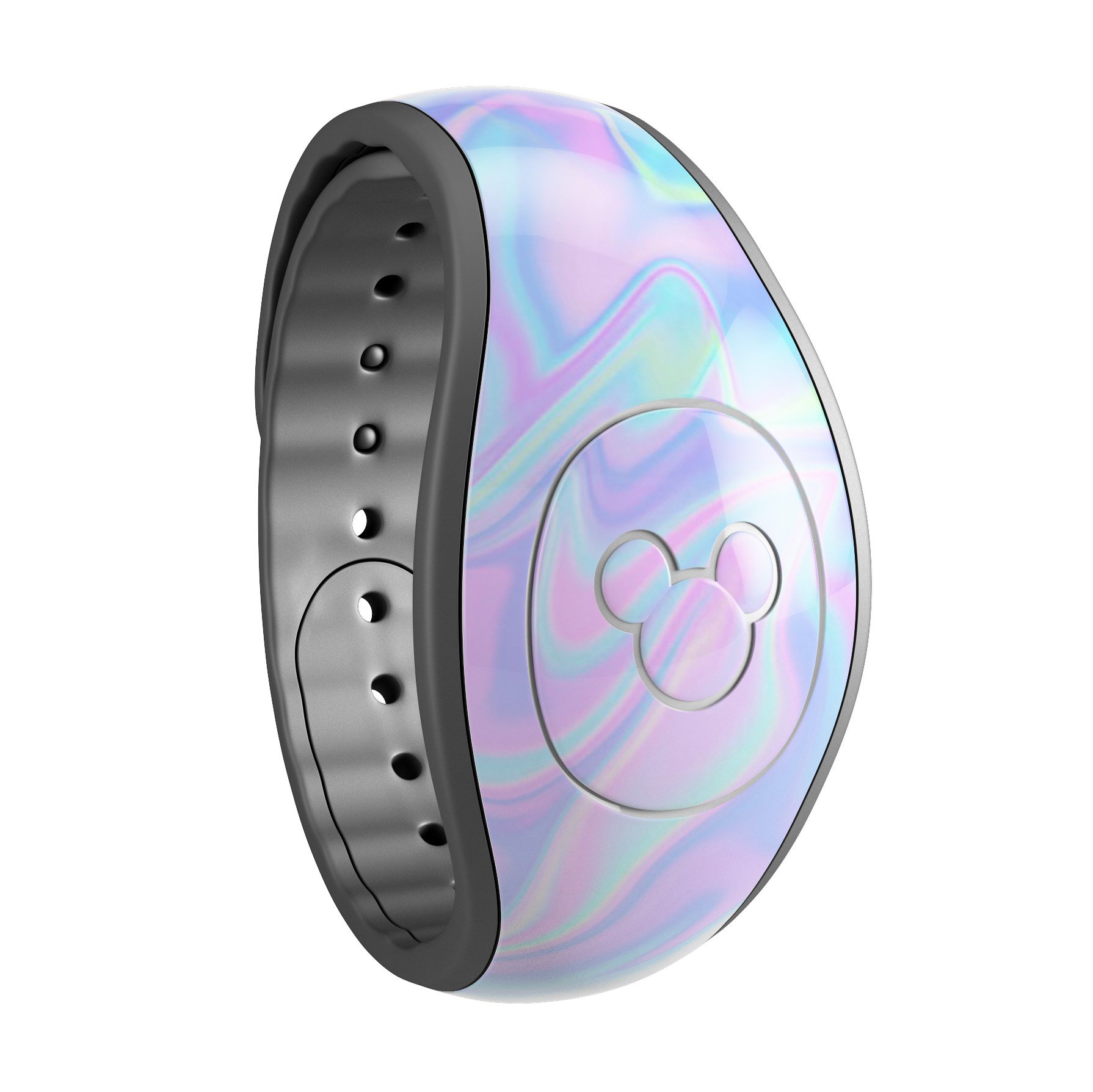 Iridescent Dahlia v1 skin decal wrap kit for Disney Magic Band, showcasing vibrant colors and a soft-touch matte finish.