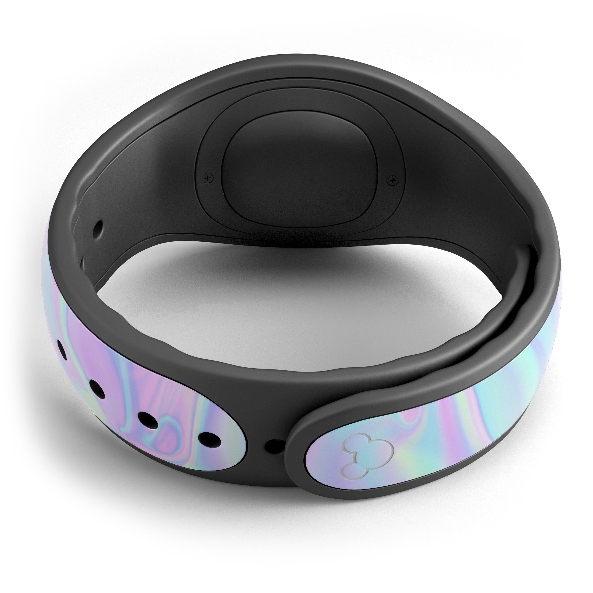 Iridescent Dahlia v1 skin decal wrap kit for Disney Magic Band, showcasing vibrant colors and a soft-touch matte finish.