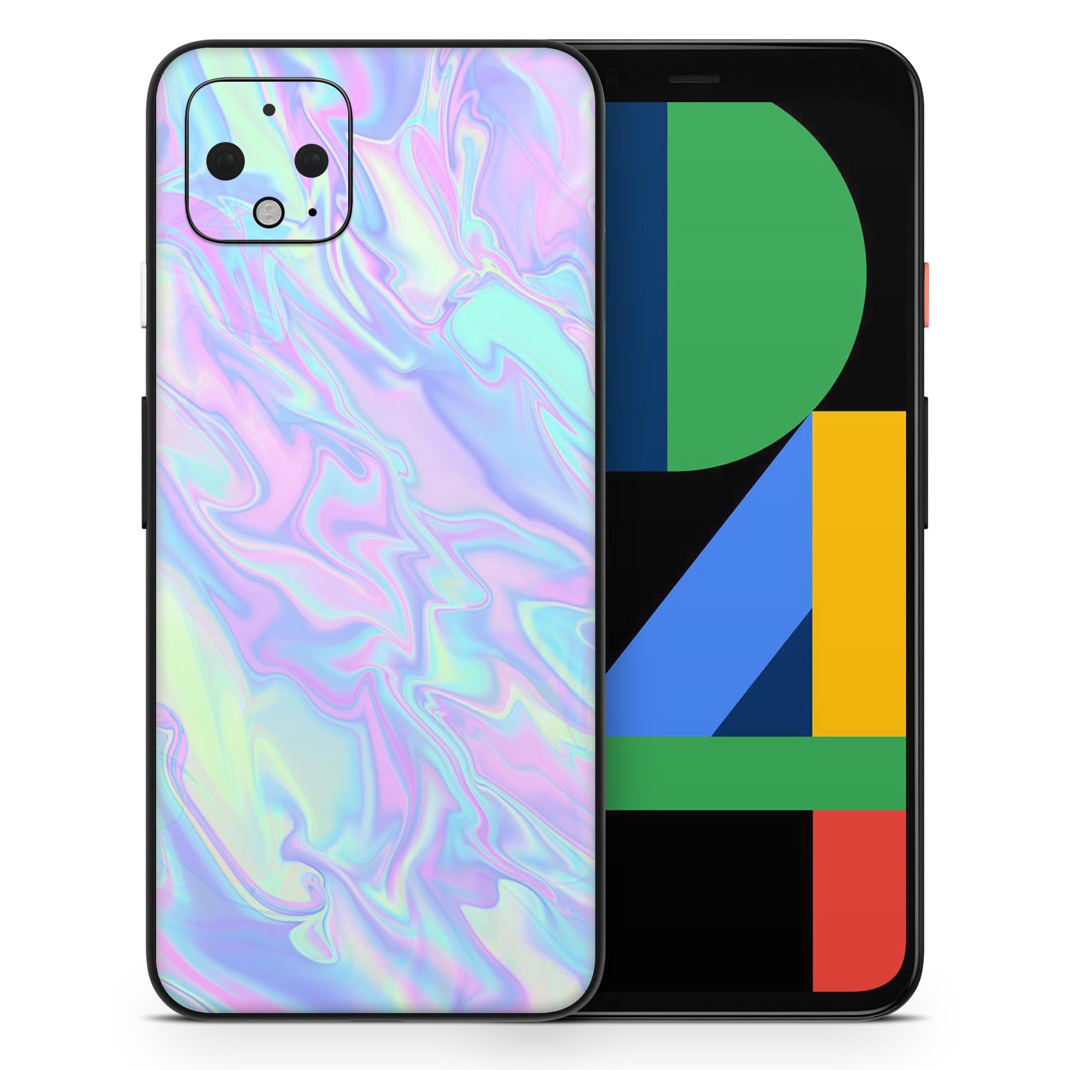 Iridescent Dahlia v1 skin decal wrap kit for Google Pixel, showcasing vibrant colors and a sleek design that fits snugly on the phone.