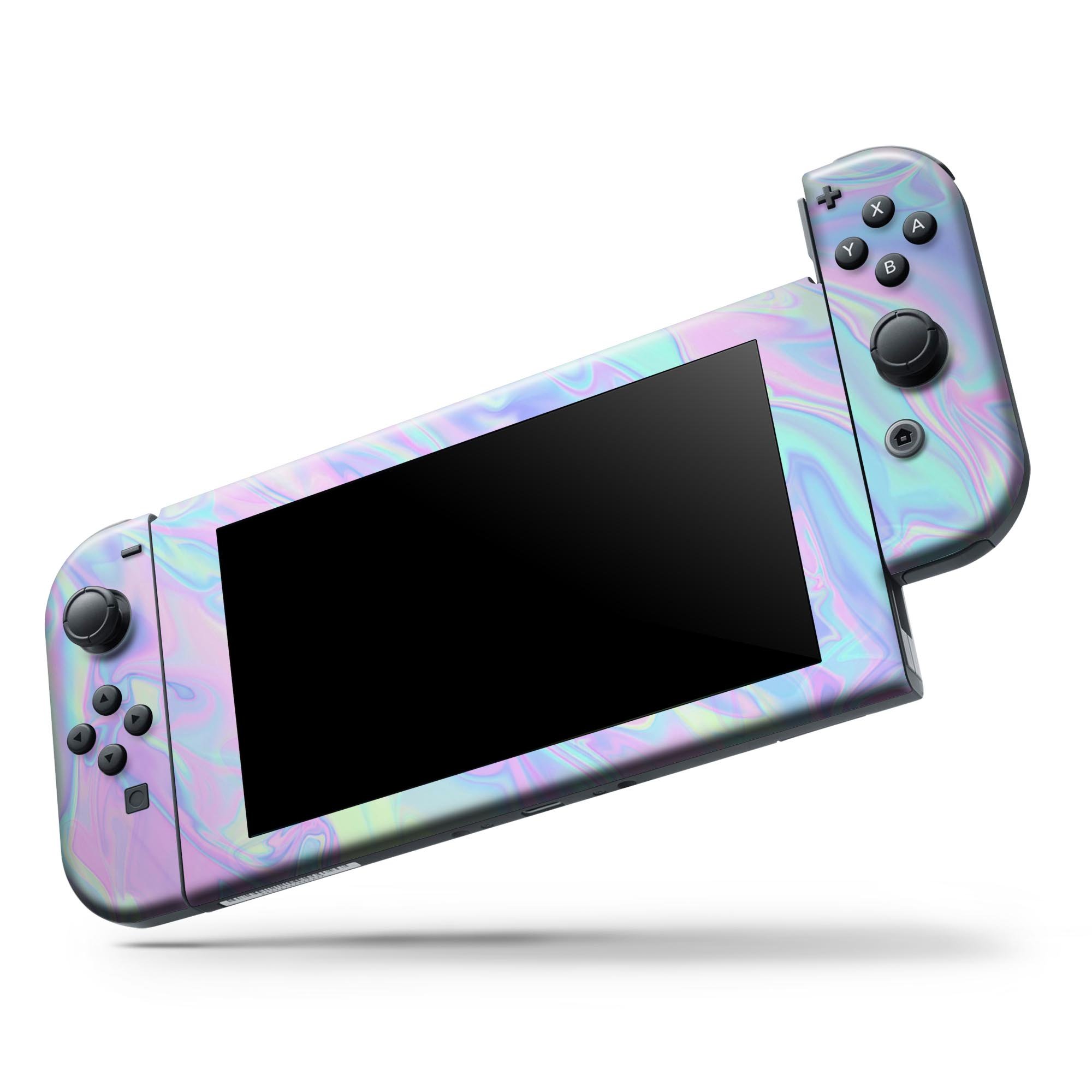 Iridescent Dahlia v1 skin decal wrap kit for Nintendo Switch, showcasing vibrant colors and a sleek design that fits snugly on the console.