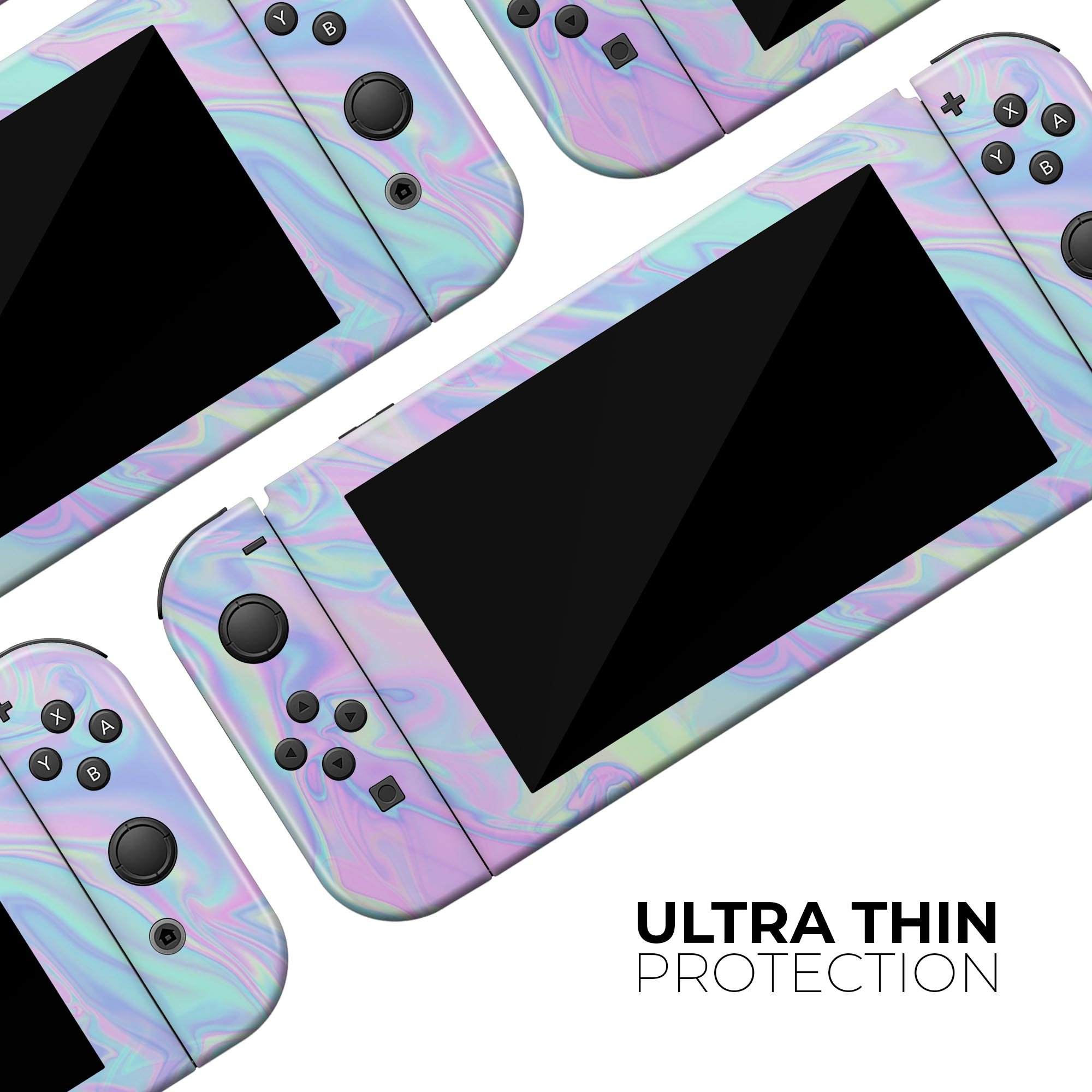 Iridescent Dahlia v1 skin decal wrap kit for Nintendo Switch, showcasing vibrant colors and a sleek design that fits snugly on the console.