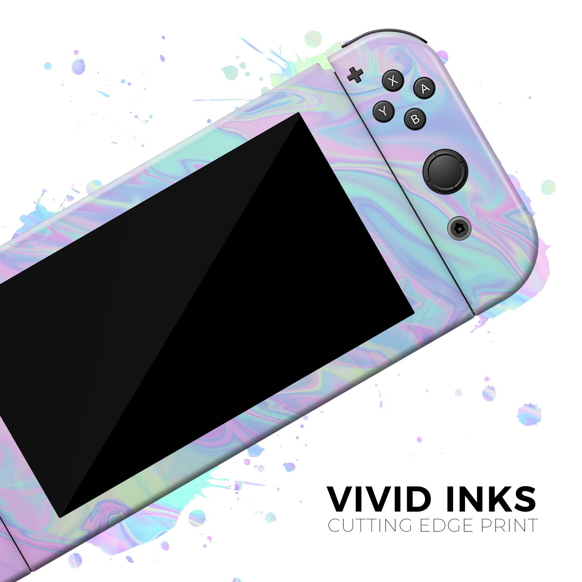 Iridescent Dahlia v1 skin decal wrap kit for Nintendo Switch, showcasing vibrant colors and a sleek design that fits snugly on the console.