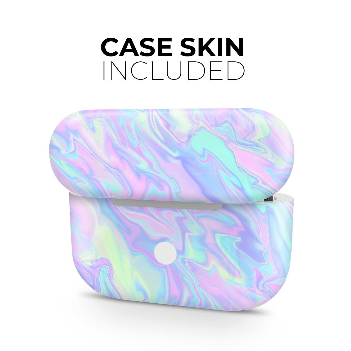 Iridescent Dahlia v1 skin decal wrap kit for Apple AirPods Pro, showcasing a vibrant and stylish design with a soft-touch matte finish.