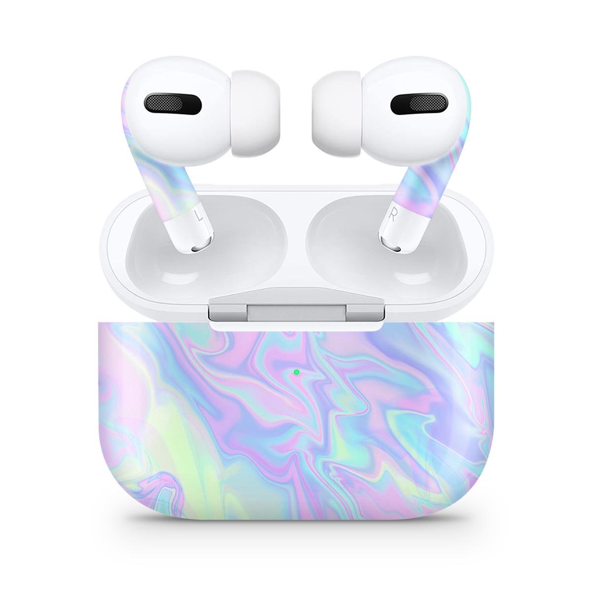 Iridescent Dahlia v1 skin decal wrap kit for Apple AirPods Pro, showcasing a vibrant and stylish design with a soft-touch matte finish.