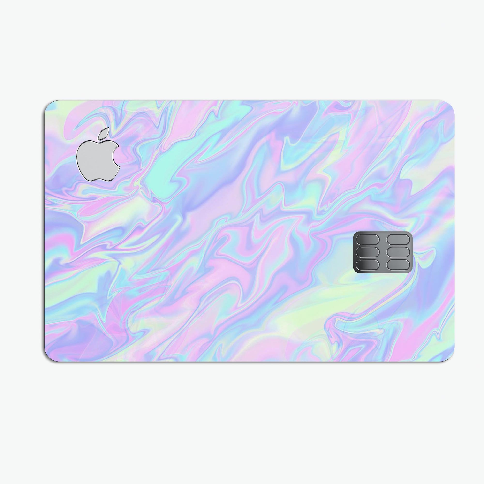 Iridescent Dahlia v1 decal skin applied on an Apple Card, showcasing its vibrant colors and sleek design.