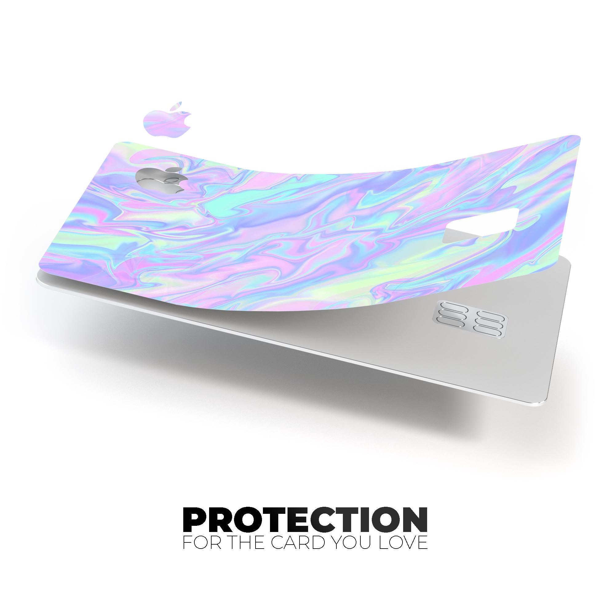 Iridescent Dahlia v1 decal skin applied on an Apple Card, showcasing its vibrant colors and sleek design.