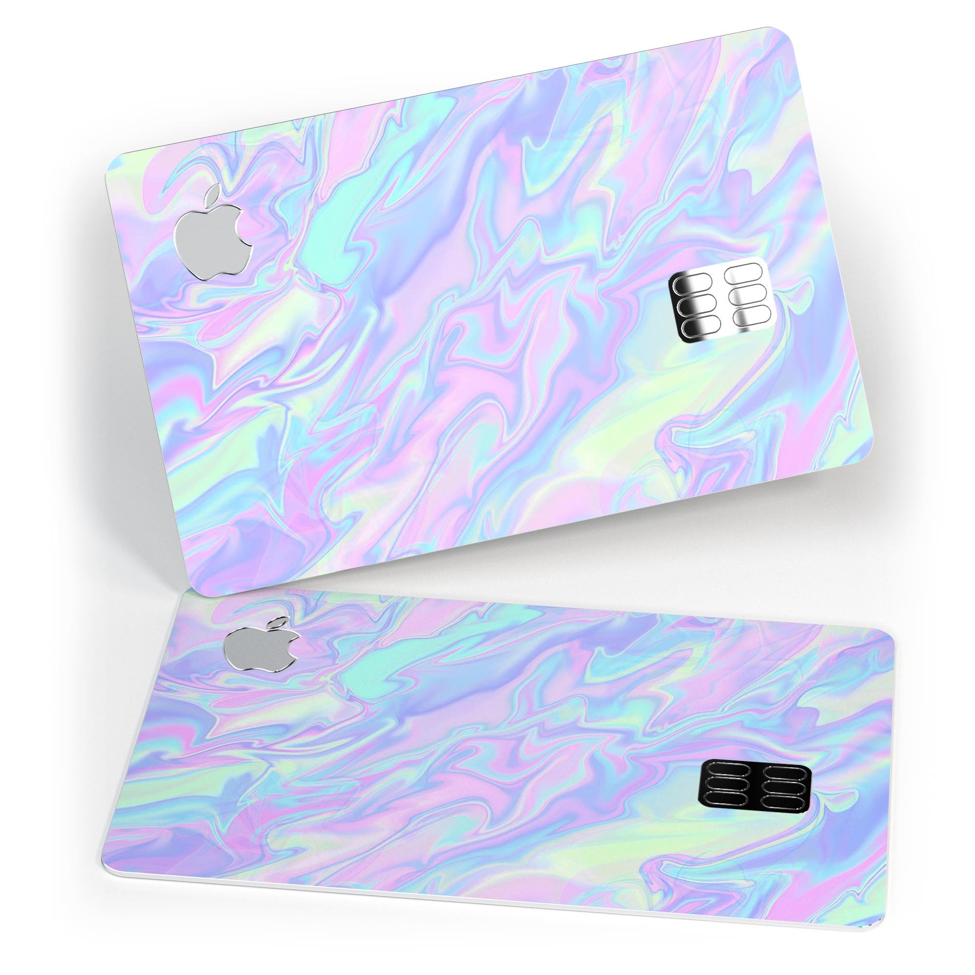 Iridescent Dahlia v1 decal skin applied on an Apple Card, showcasing its vibrant colors and sleek design.