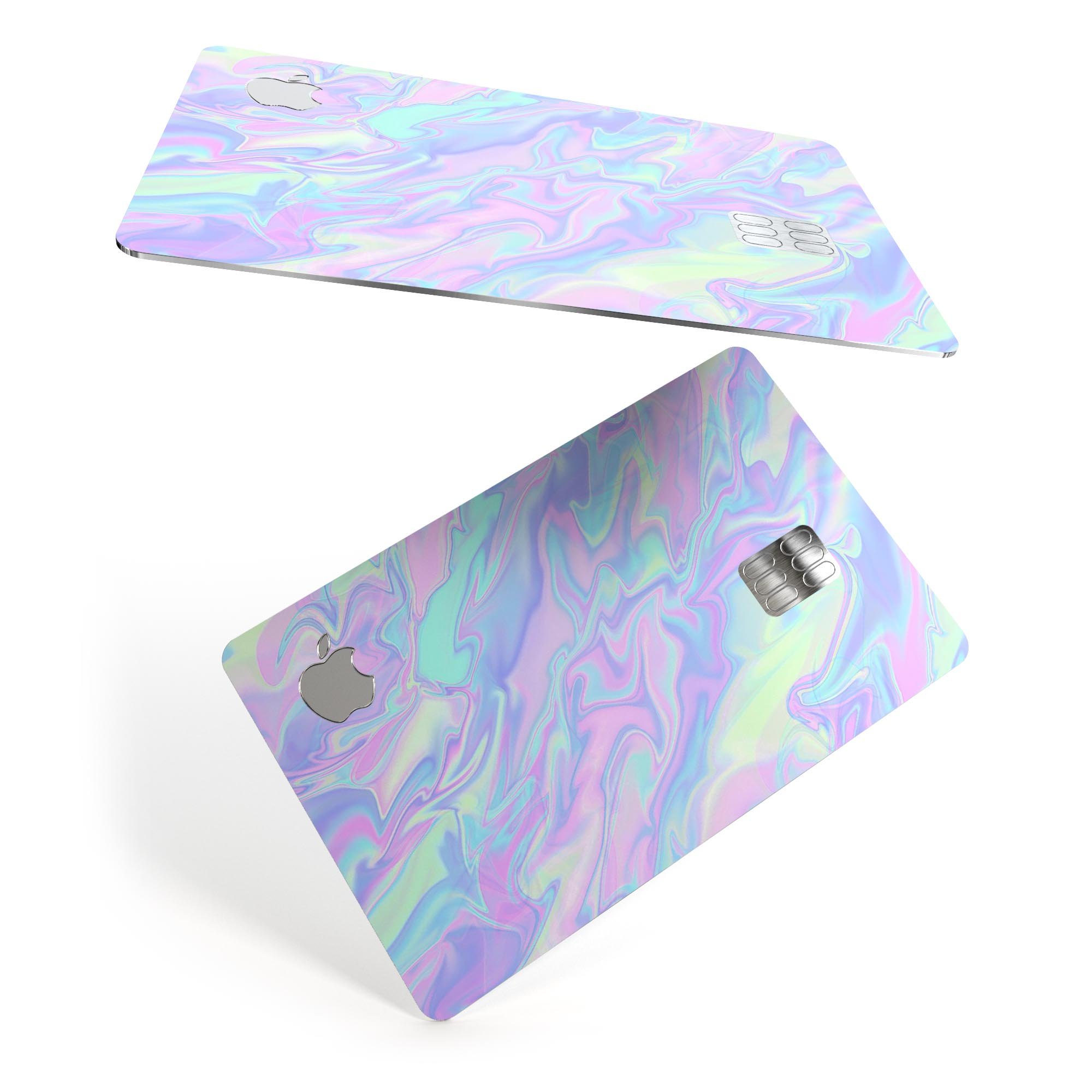 Iridescent Dahlia v1 decal skin applied on an Apple Card, showcasing its vibrant colors and sleek design.