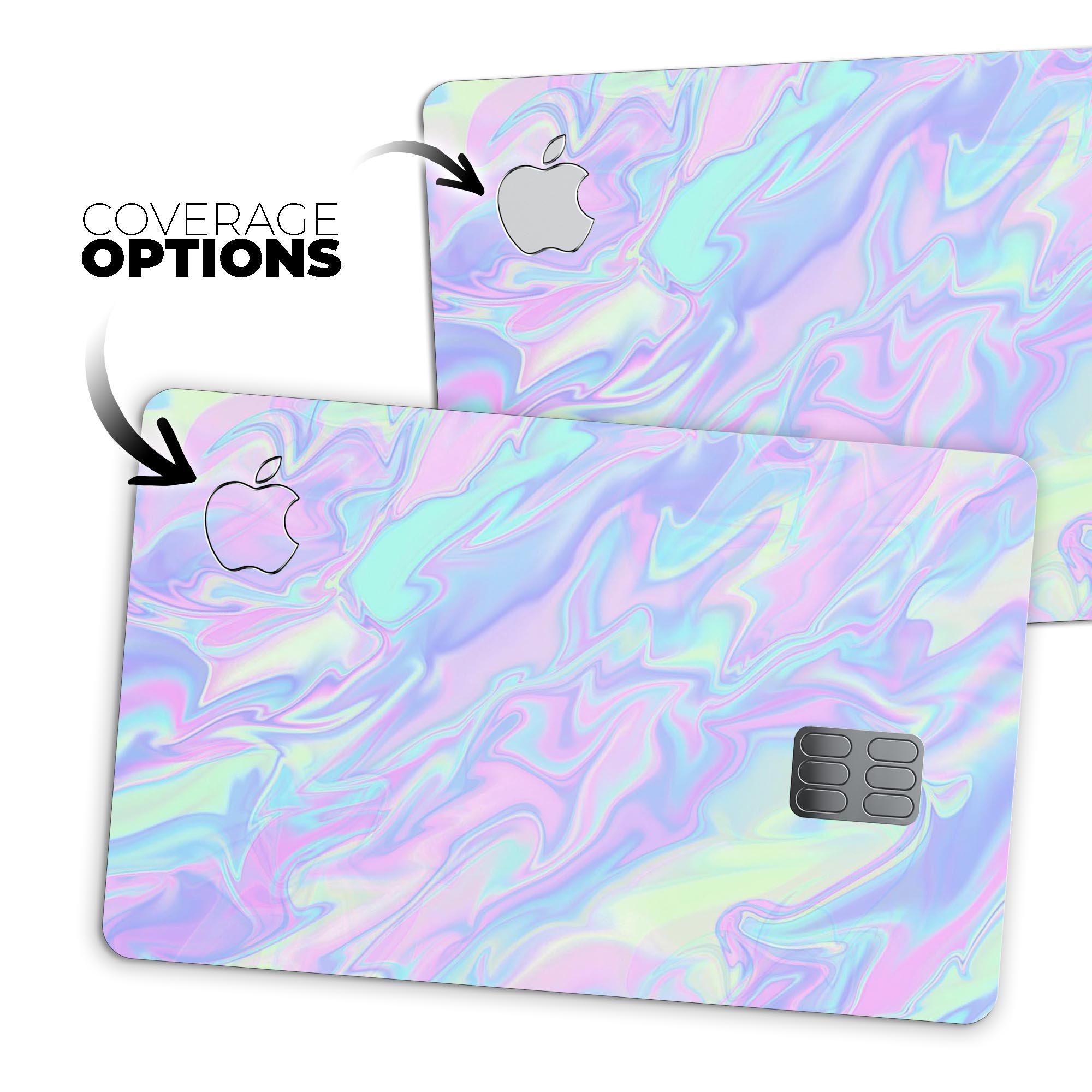 Iridescent Dahlia v1 decal skin applied on an Apple Card, showcasing its vibrant colors and sleek design.