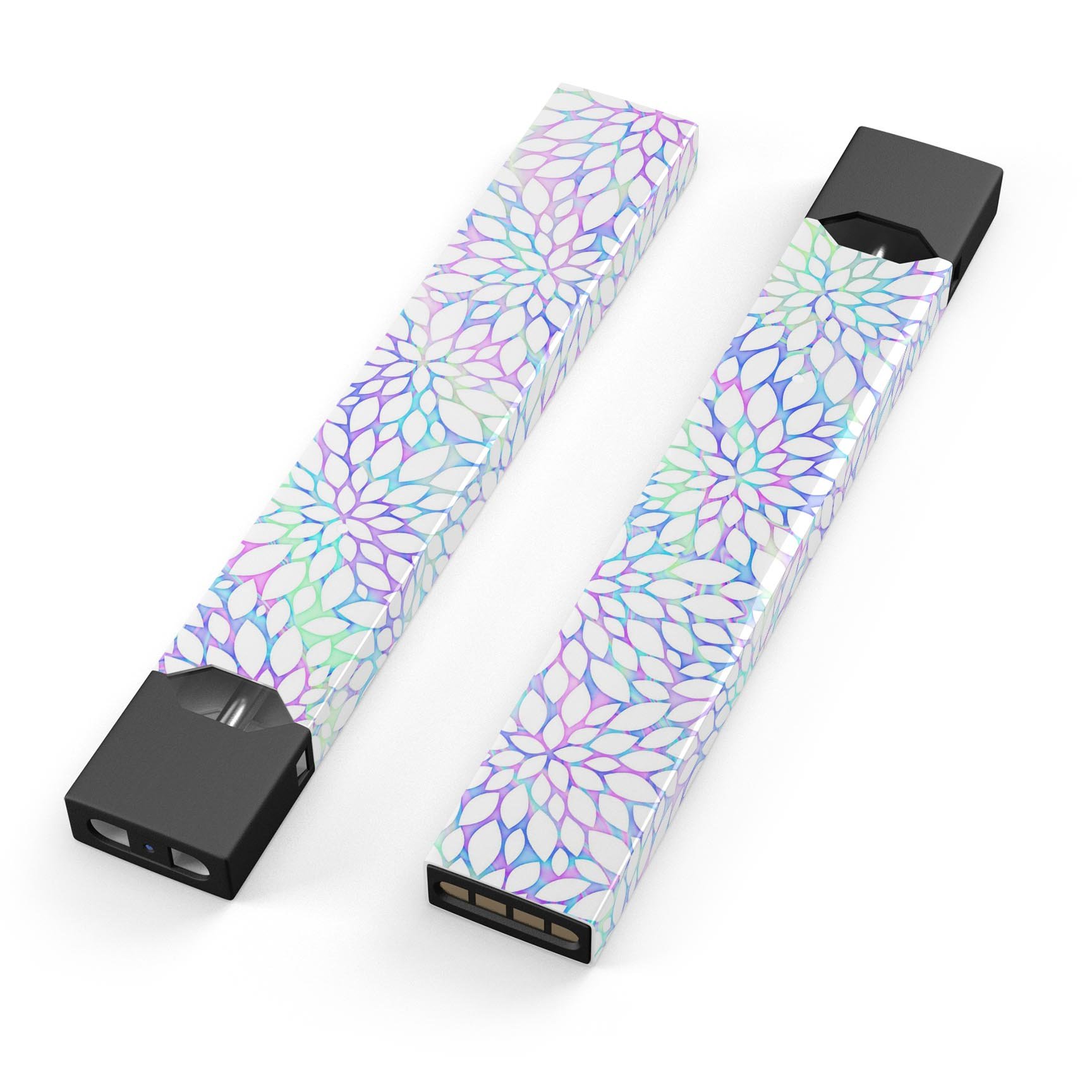 Iridescent Dahlia v2 skin-wrap sticker for JUUL device, showcasing vibrant colors and precise cut.