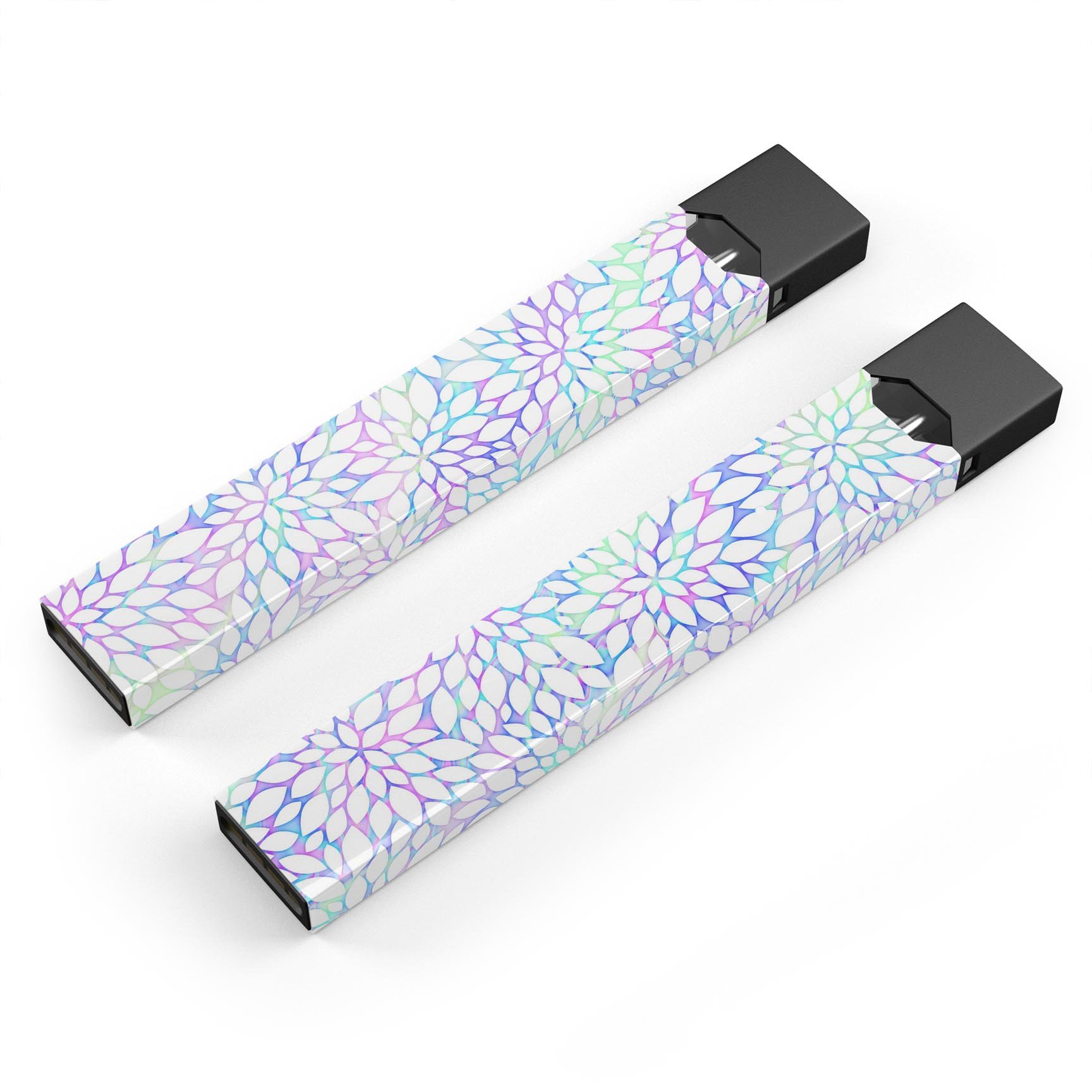 Iridescent Dahlia v2 skin-wrap sticker for JUUL device, showcasing vibrant colors and precise cut.