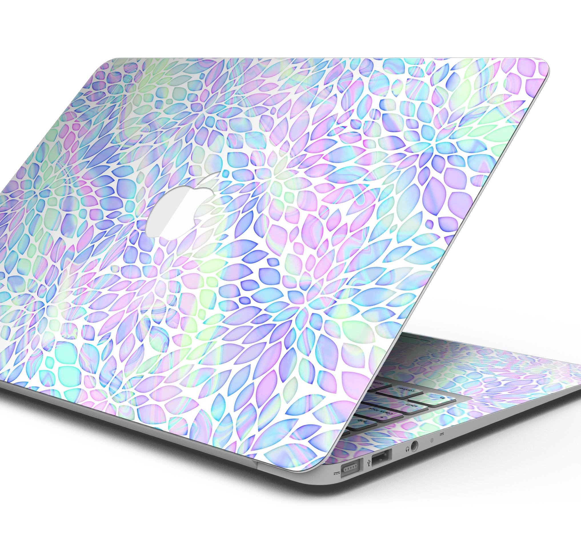 Iridescent Dahlia v3 skin decal wrap kit for Apple MacBook, showcasing vibrant colors and a sleek design.