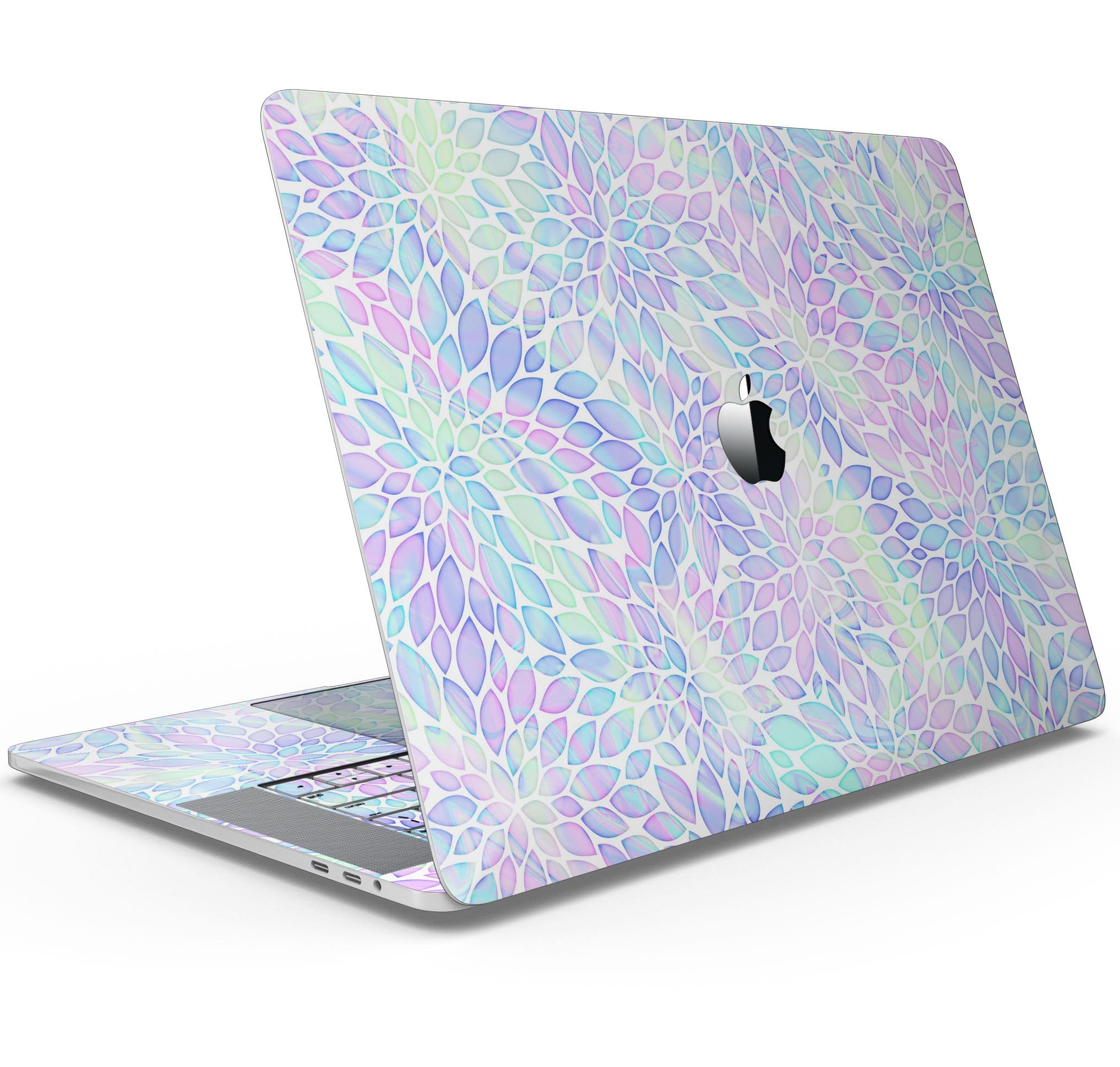 Iridescent Dahlia v3 skin decal wrap kit for Apple MacBook, showcasing vibrant colors and a sleek design.