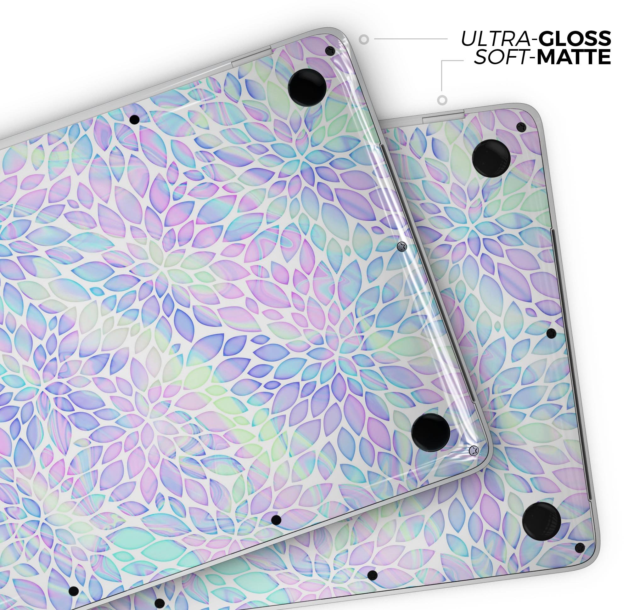 Iridescent Dahlia v3 skin decal wrap kit for Apple MacBook, showcasing vibrant colors and a sleek design.