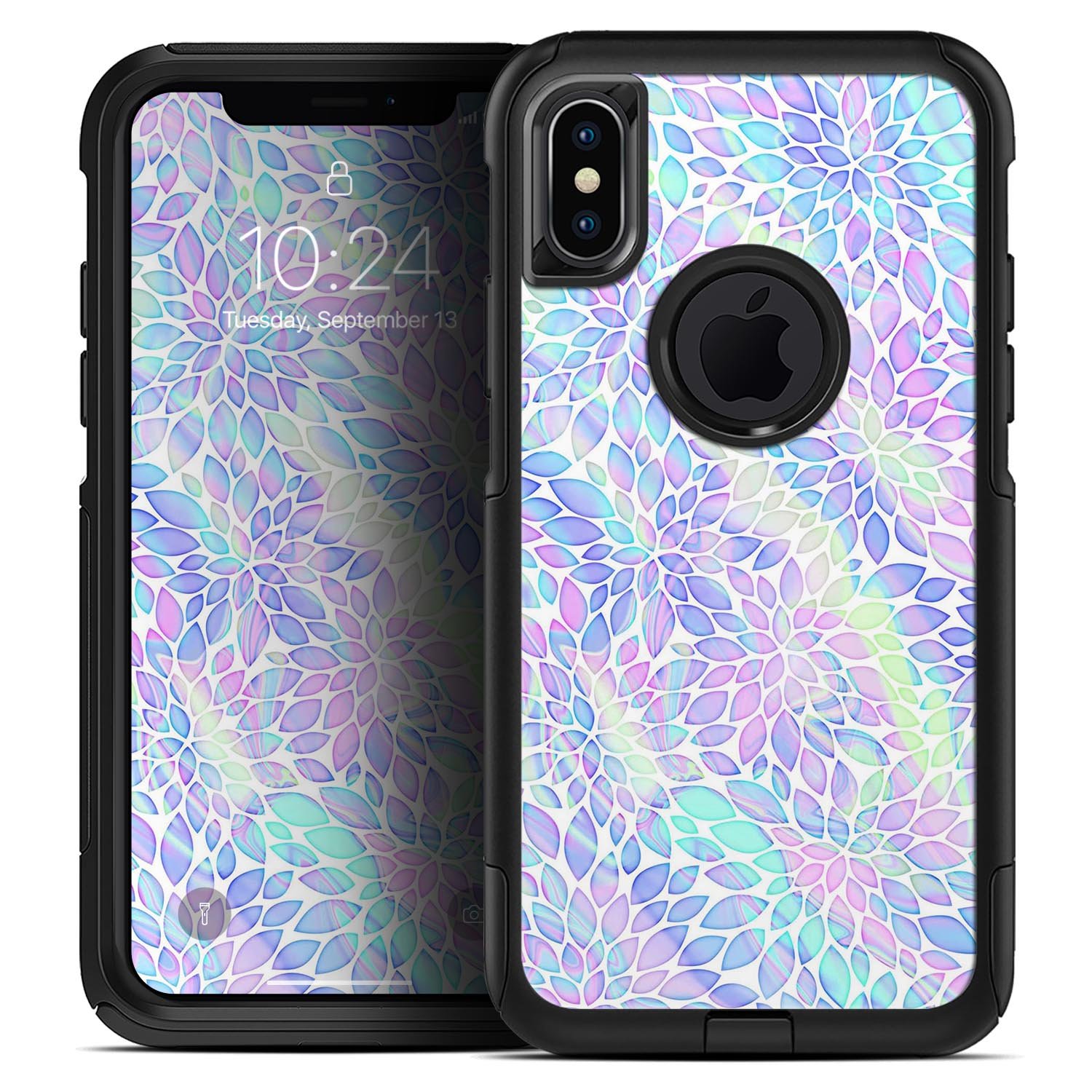 Iridescent Dahlia v3 Skin Kit for iPhone OtterBox Cases, showcasing vibrant colors and unique patterns.