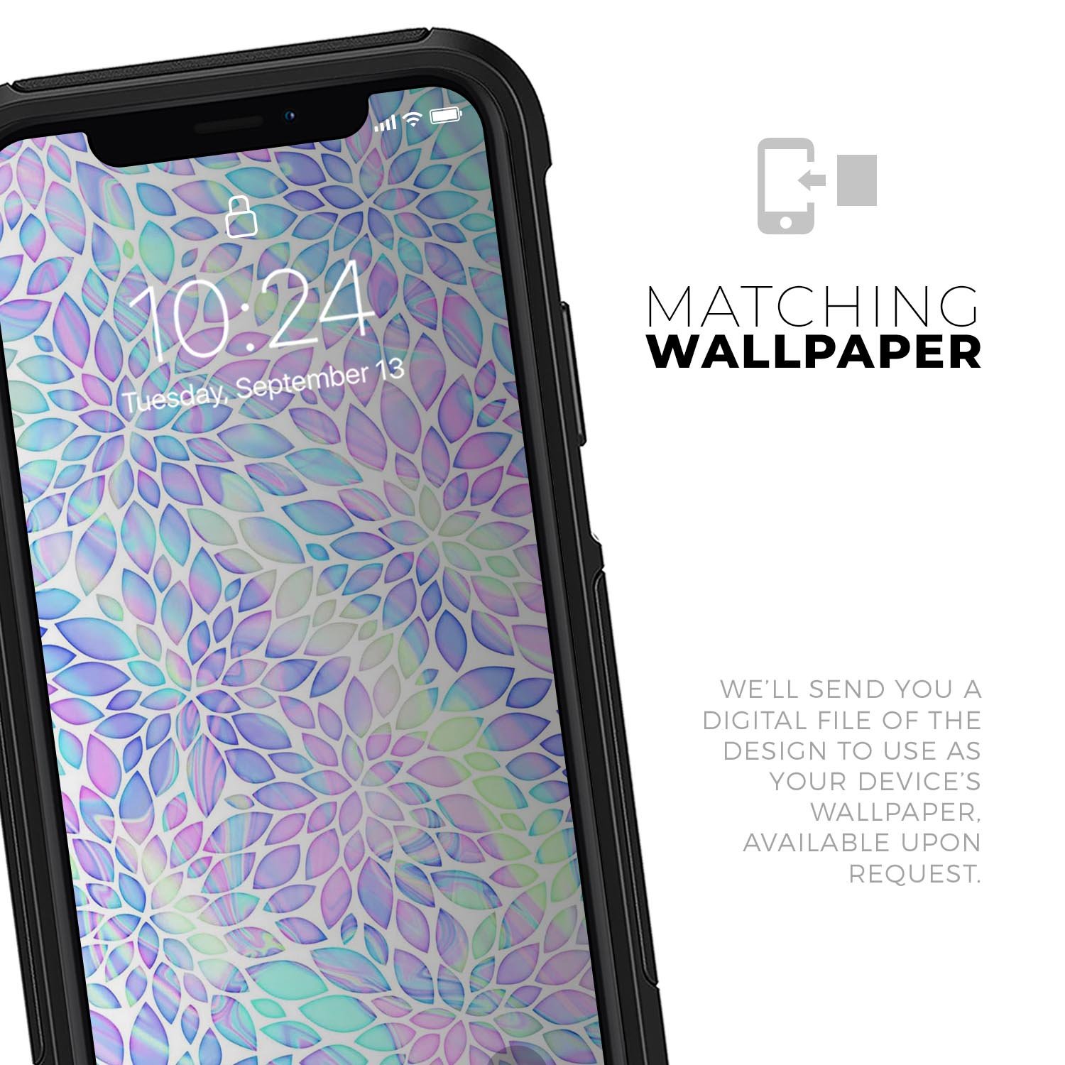 Iridescent Dahlia v3 Skin Kit for iPhone OtterBox Cases, showcasing vibrant colors and unique patterns.