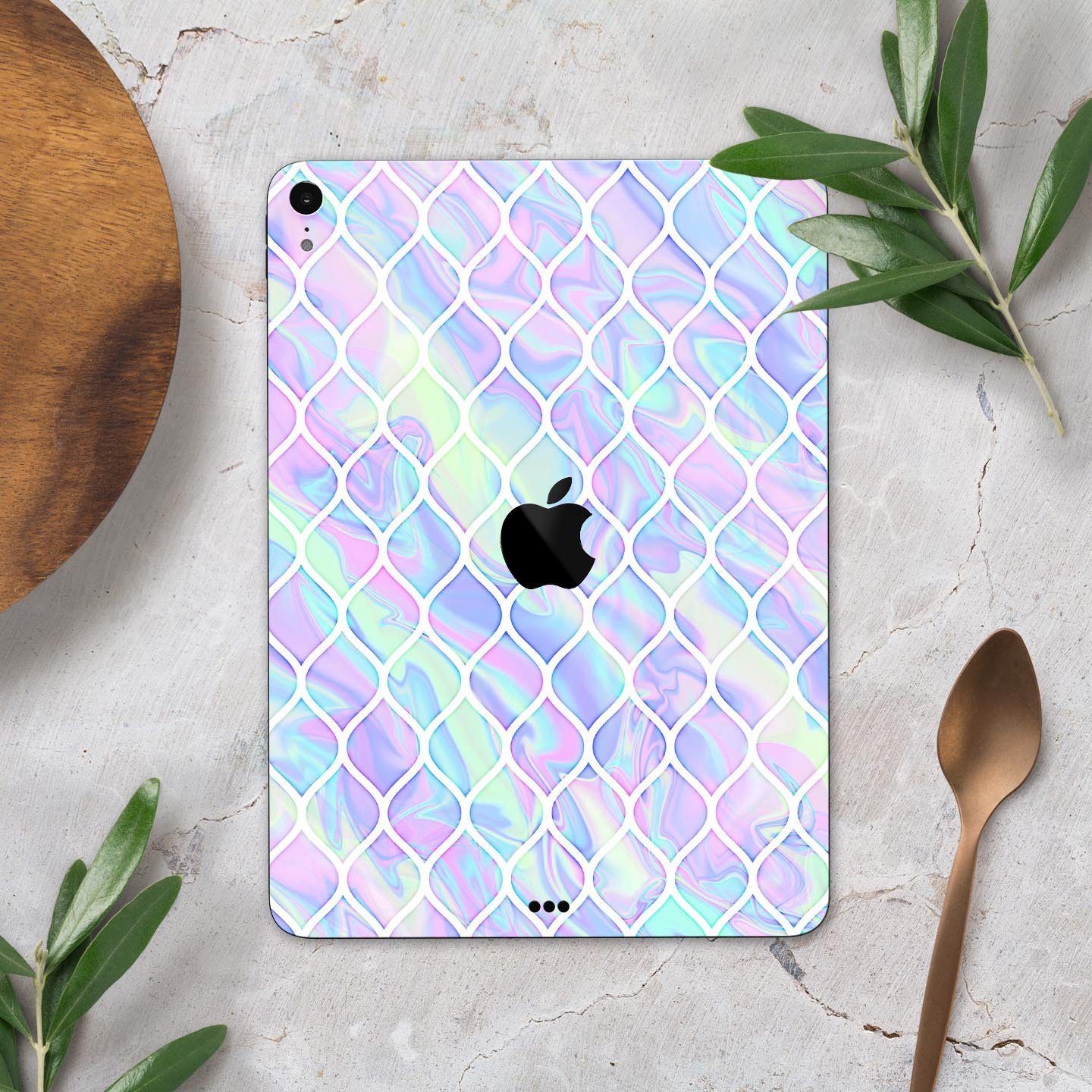 Iridescent Dahlia v4 skin decal for Apple iPad Pro, showcasing vibrant colors and a sleek design.