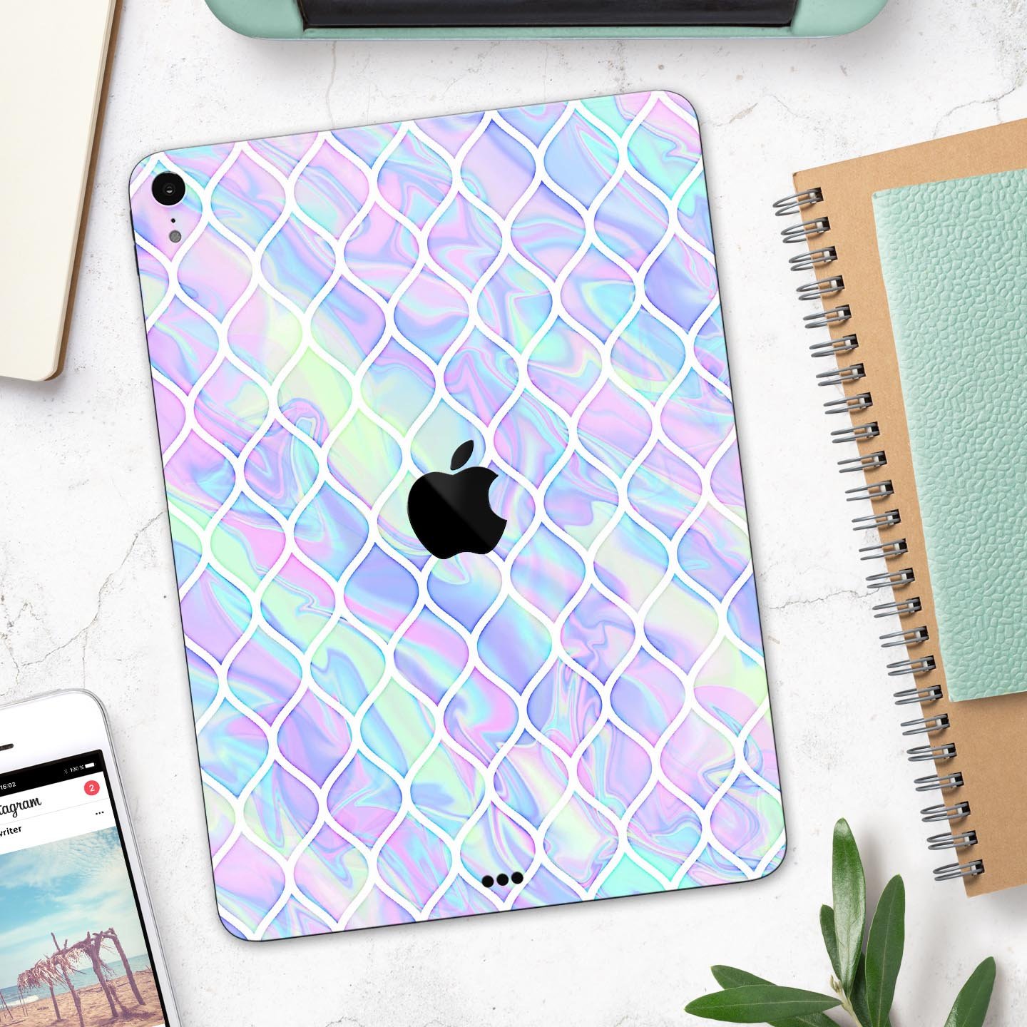 Iridescent Dahlia v4 skin decal for Apple iPad Pro, showcasing vibrant colors and a sleek design.