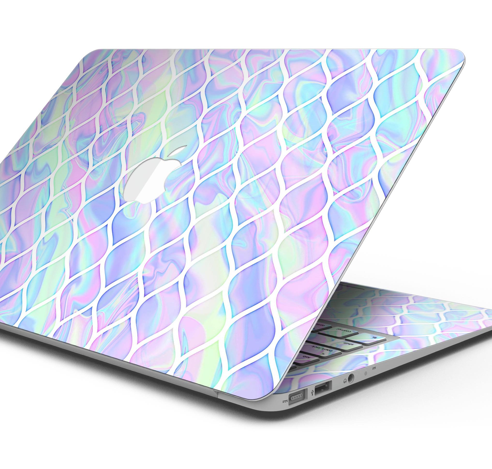 Iridescent Dahlia v4 skin decal wrap kit for Apple MacBook, showcasing vibrant colors and a sleek design.